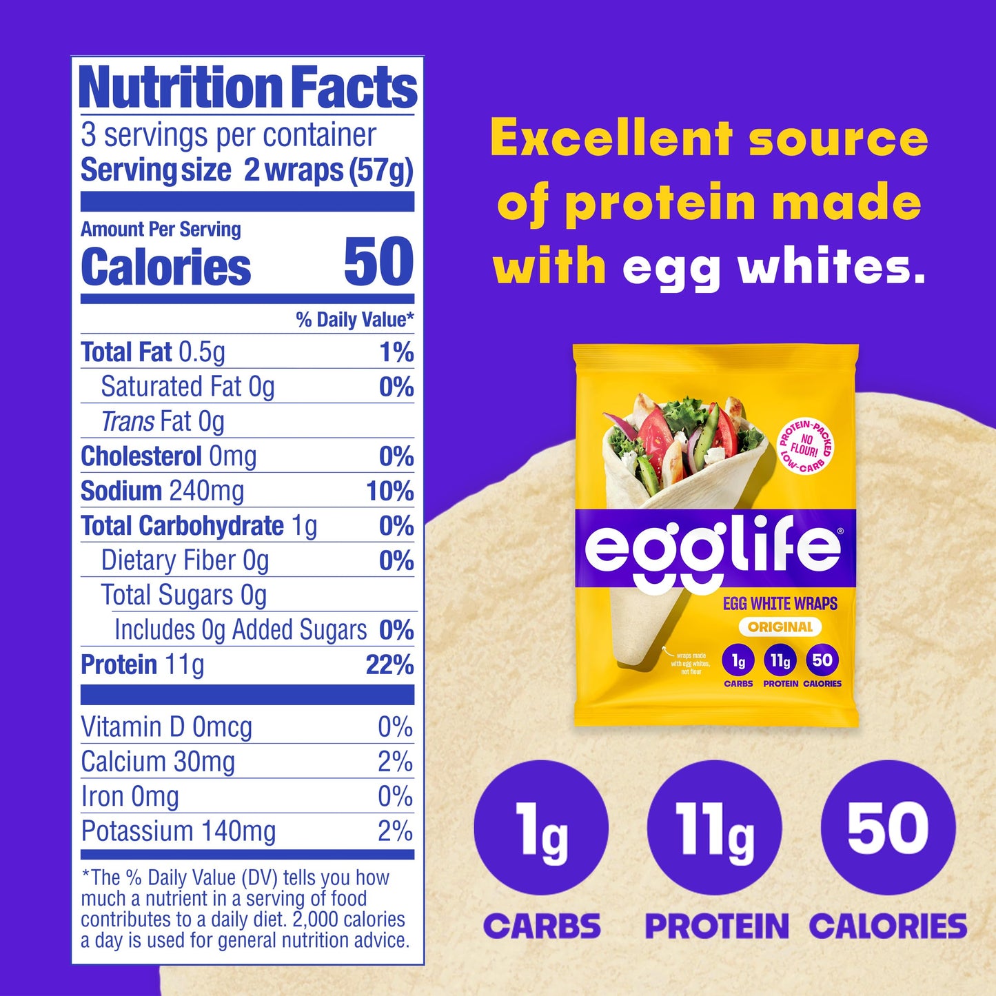 Egglife Original Egg White Wraps - (6 Count) - Refrigerated, Flourless, Gluten Free Wraps - Low Carb Tortilla Alternative