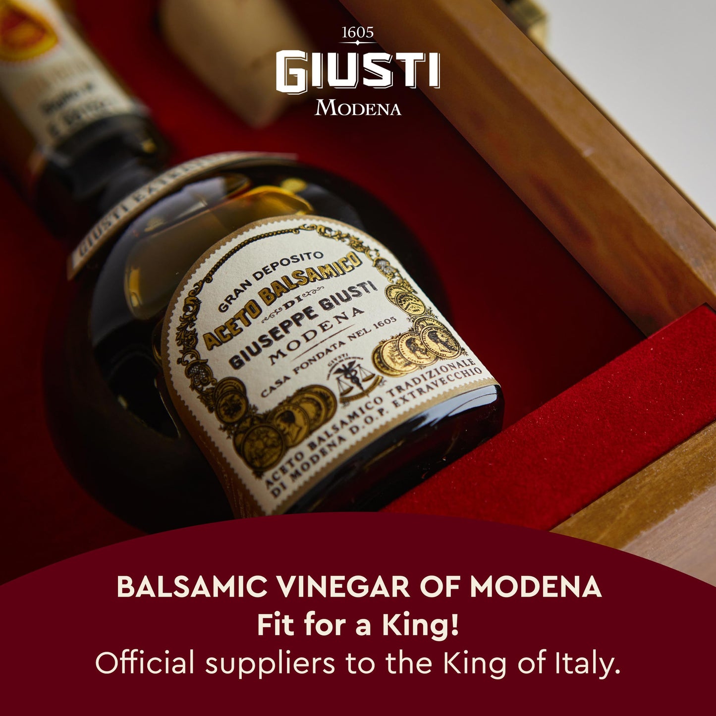 Giusti Aged Balsamic Vinegar of Modena DOP, 25 Years, 3.4 fl oz, Black, Includes Wooden Box & Personalized Plate