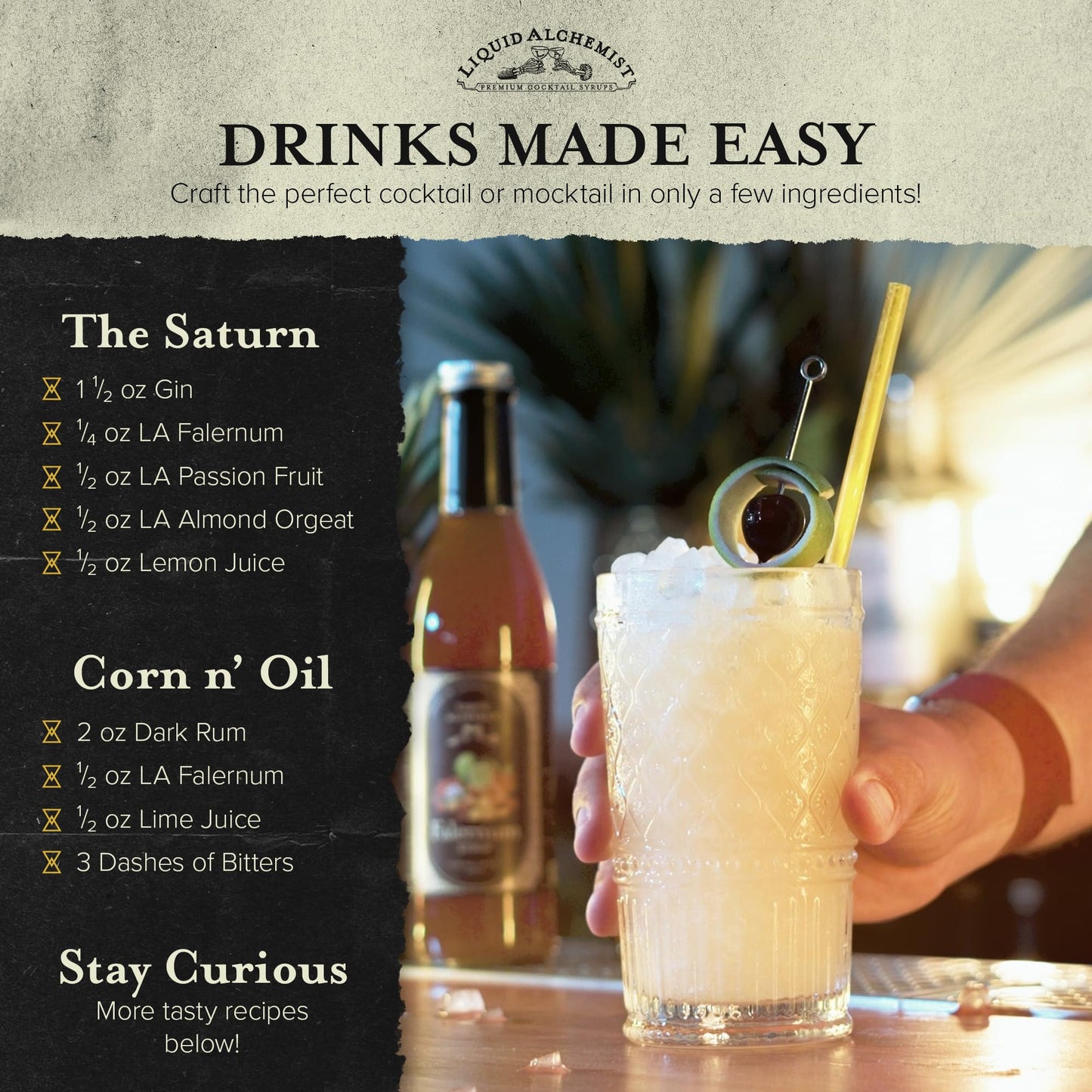 Liquid Alchemist Falernum Syrup - Non-GMO, Gluten Free, Vegan Cocktail Mixer - 12 Fl Oz