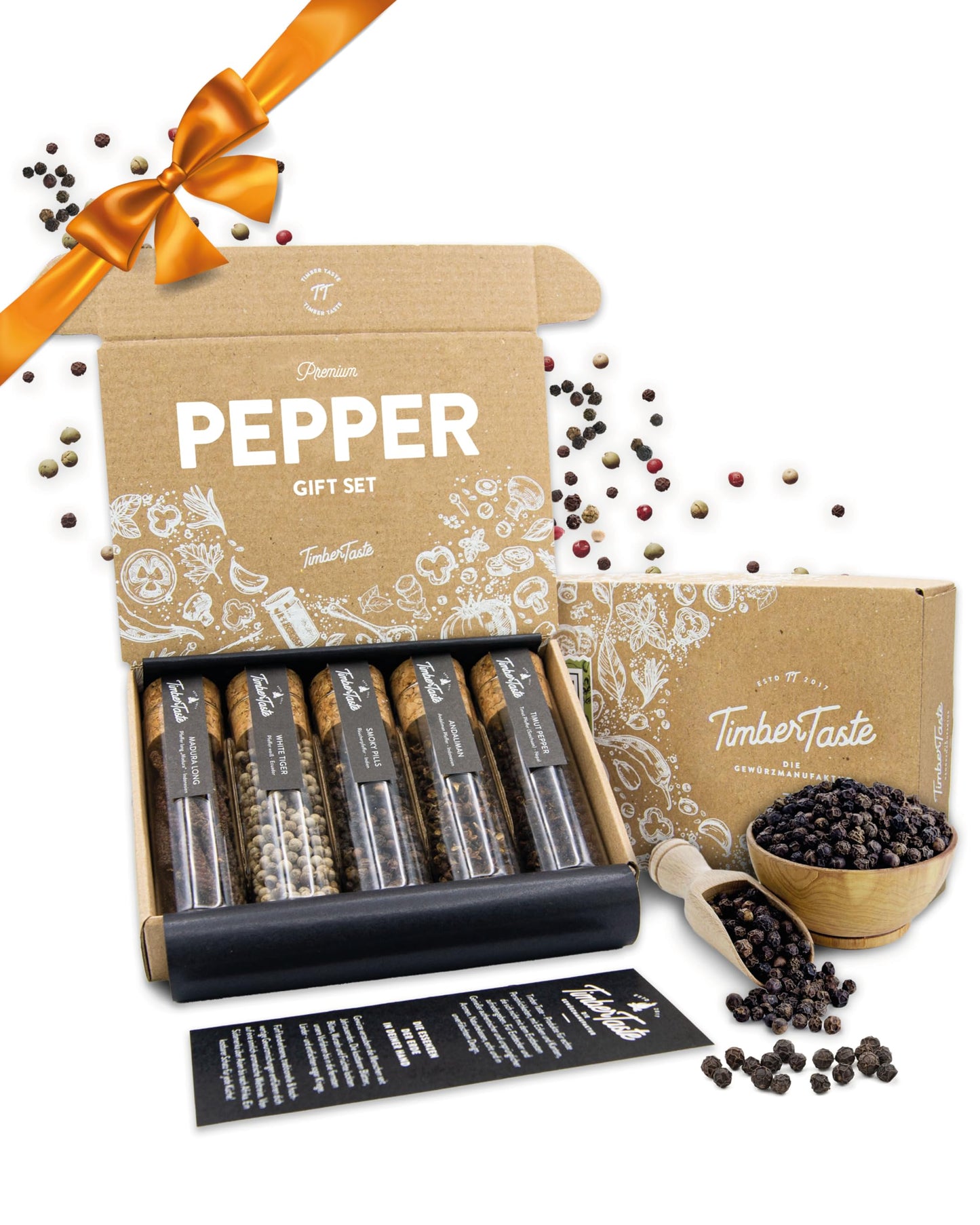 Timber Taste Pepper Gift Set For Women - 5 Exotic Gourmet Peppercorns From Around The World | Seasoning Gift Set For Her | Pepper Sampler | Cooking Ideas For Women | Rare Peppercorn Collection