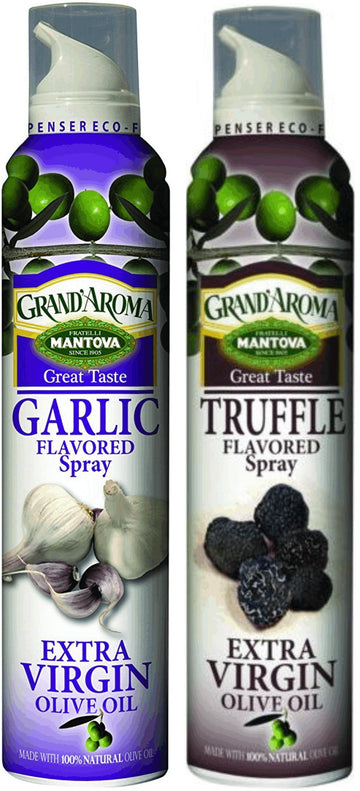 Mantova Grand' Aroma Extra Virgin Olive Oil Sprays - Garlic and Truffle Flavors - 8 Ounce each