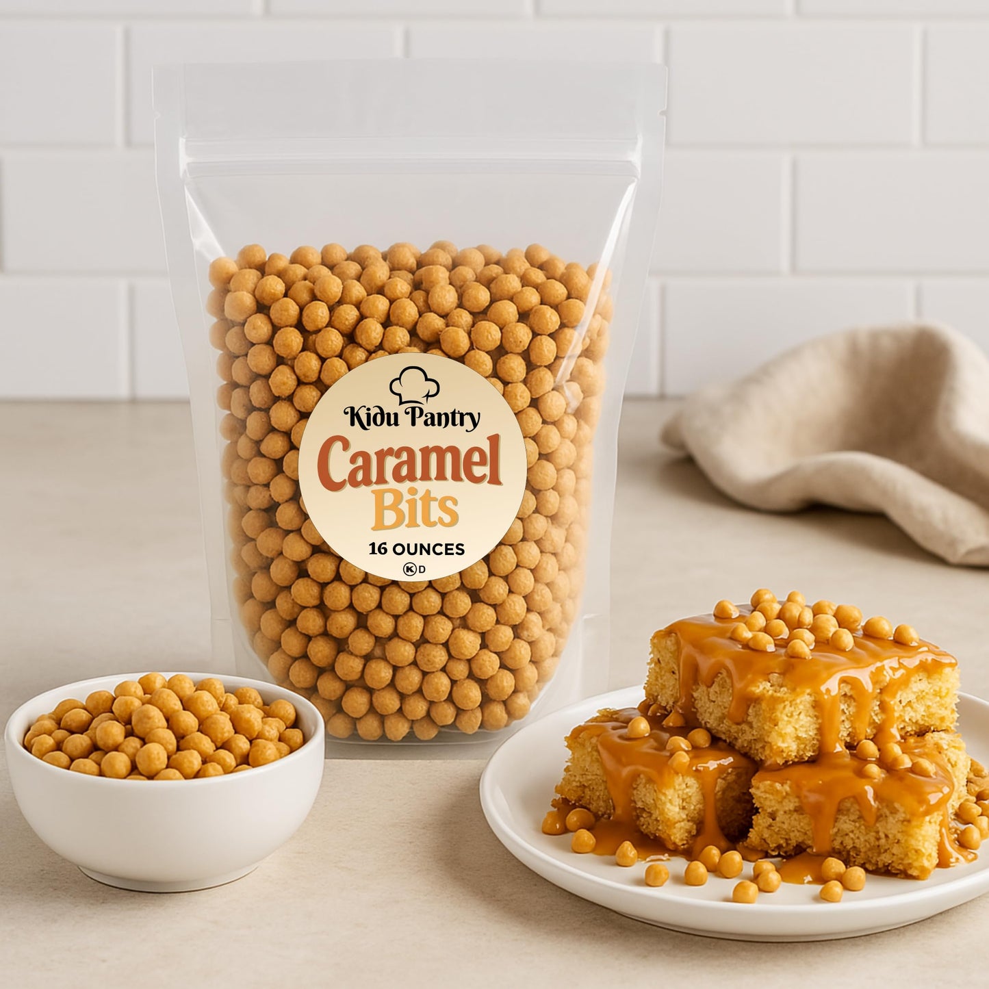 Caramel Bits Topping - Kidu Pantry - 1 Pound - 16 Ounces Bulk Bag