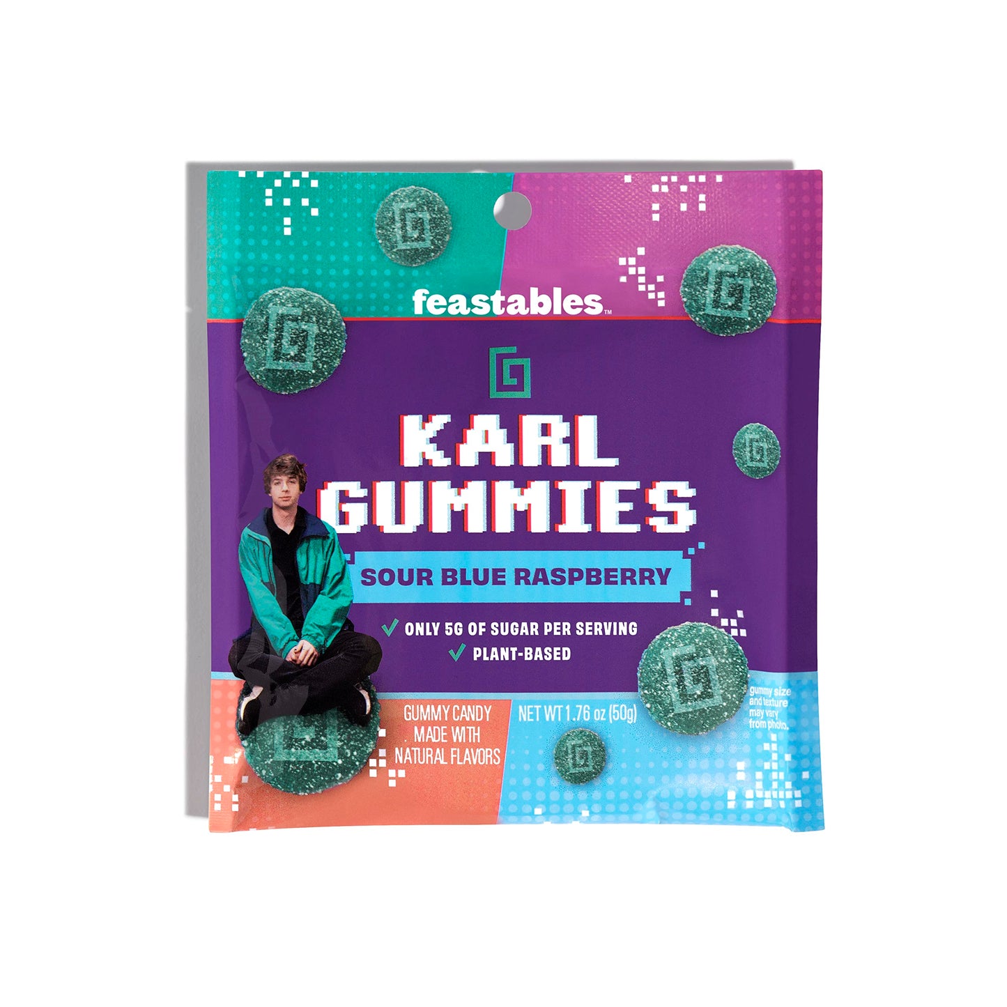Feastables Mrbeast Karl Gummy Sour Candy - Blue Raspberry - 1.76 Oz Bag (Pack Of 8)