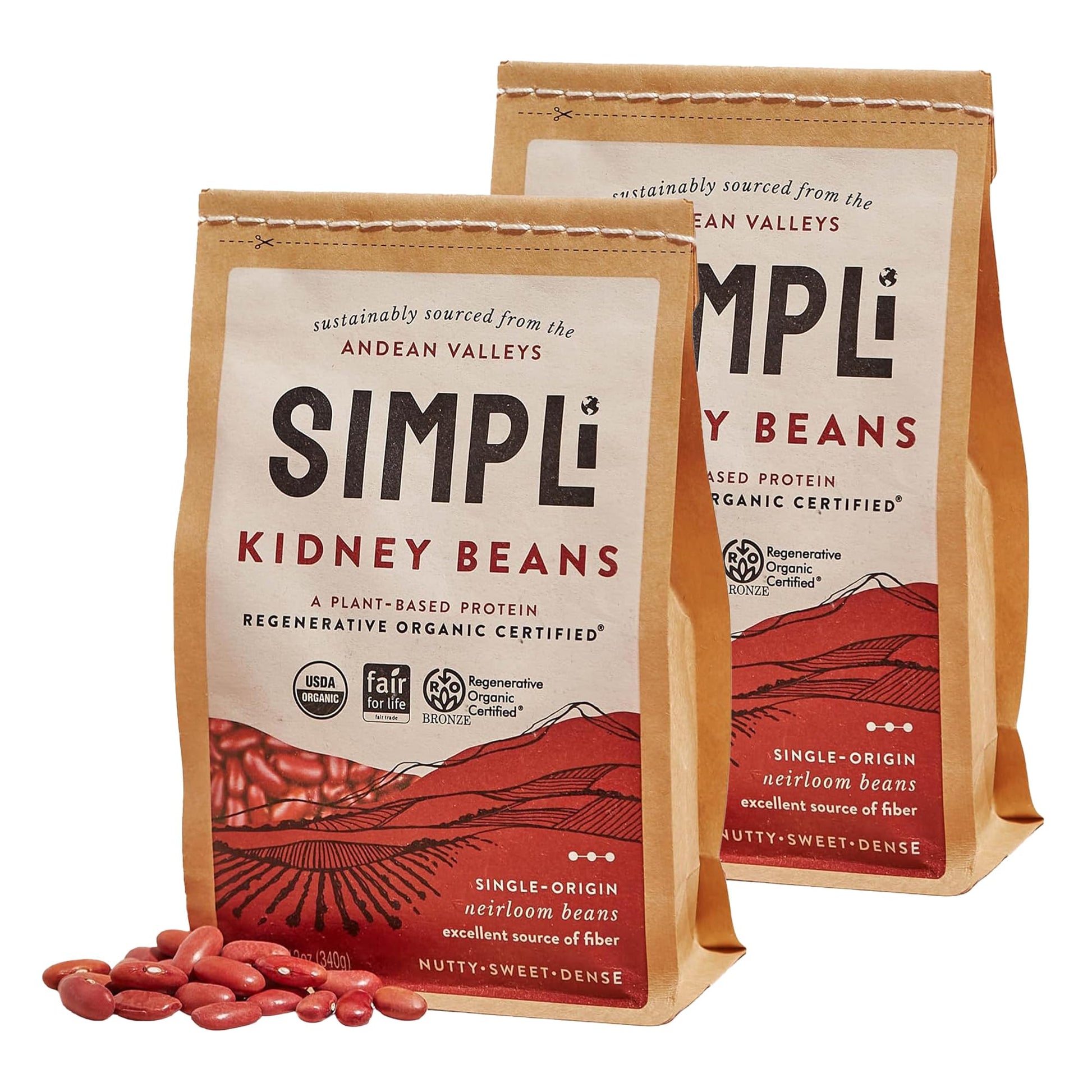 Simpli Regenerative Organic Certified Kidney Beans  Organic Red Kidney Beans High In Fiber And Plant-Based Protein  Rich In Iron And Antioxidants For Immune Suppo  (2 Pack  12 Oz Each)