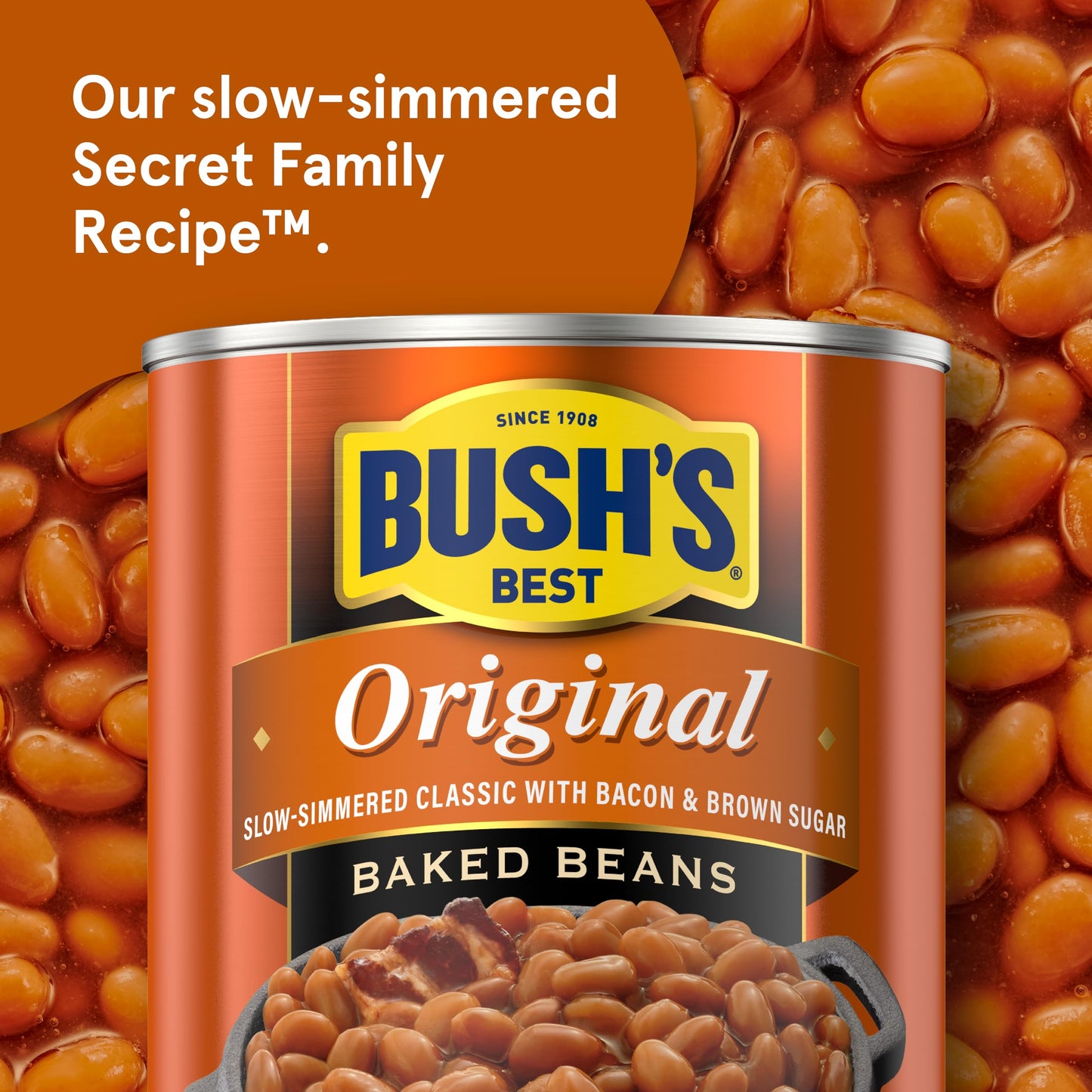 BUSH S BEST 16 oz Canned Original Baked Beans, Source of Plant Based Protein and Fiber, Low Fat, Gluten Free, (Pack of 12)