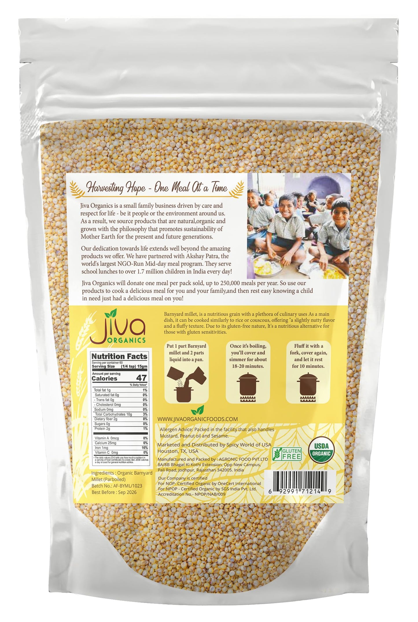 Jiva Organics Barnyard Millet | Gluten-Free, Non-GMO Superfood | 2 LB Bag
