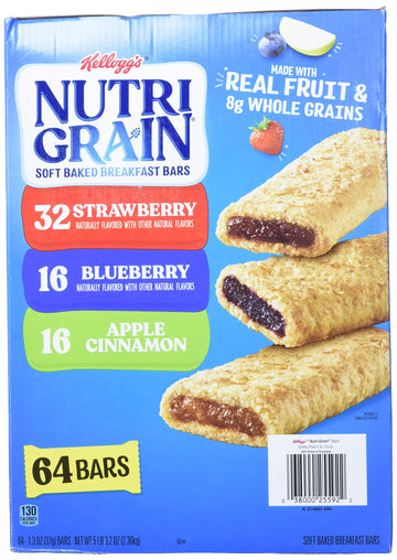 Cereal Bars Kellogg'S Nutri-Grain Breakfast Bars, Variety, Strawberry,Blueberry, 1.3 Oz, 64 Count