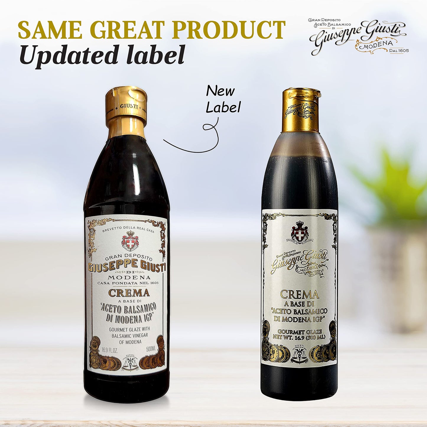 Giusti Balsamic Glaze, Thick Balsamic Vinegar Reduction, 16.9 fl oz, Black