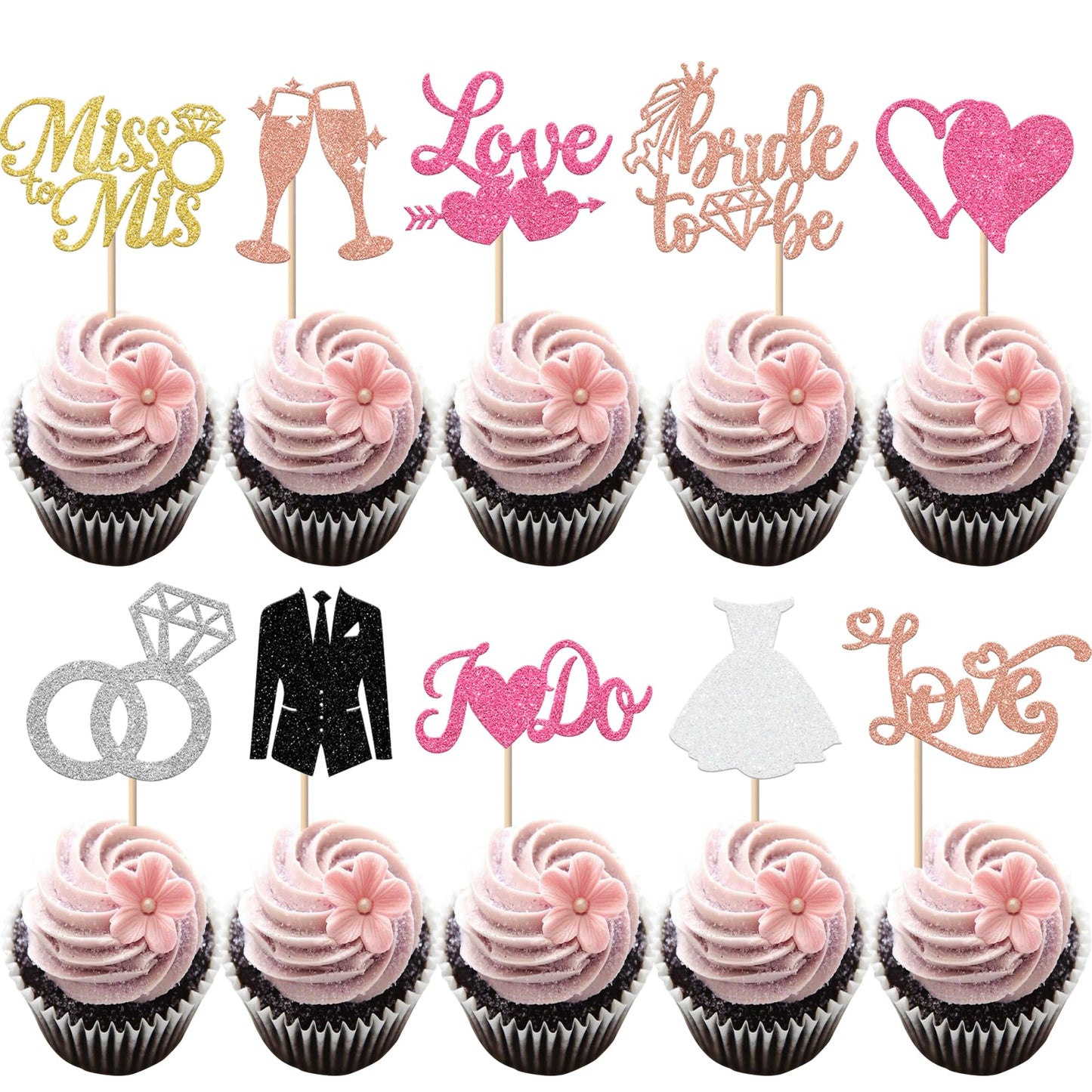 YCTHUNFISH Bride to Be Cupcake Toppers - 30 Pack Glitter Diamond Ring Decorations for Bridal Shower, Engagement, Bachelorette Party - Multi