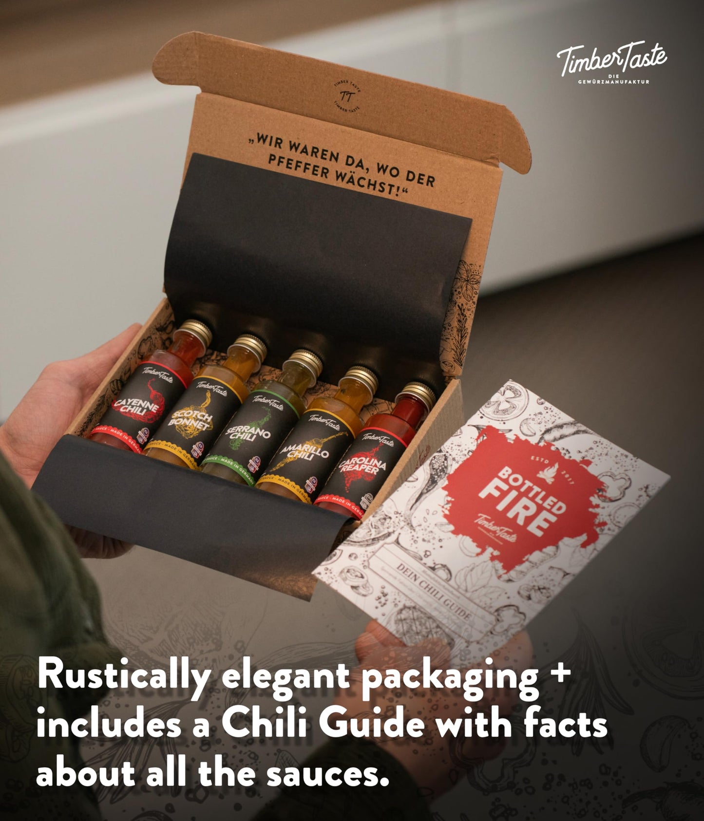 Timber Taste Color Hot Sauce Gift Set [5X1.35 Oz] Hot Sauce Variety Pack - Spicy Condiment Set For Heat Lovers In Mini Bottles -