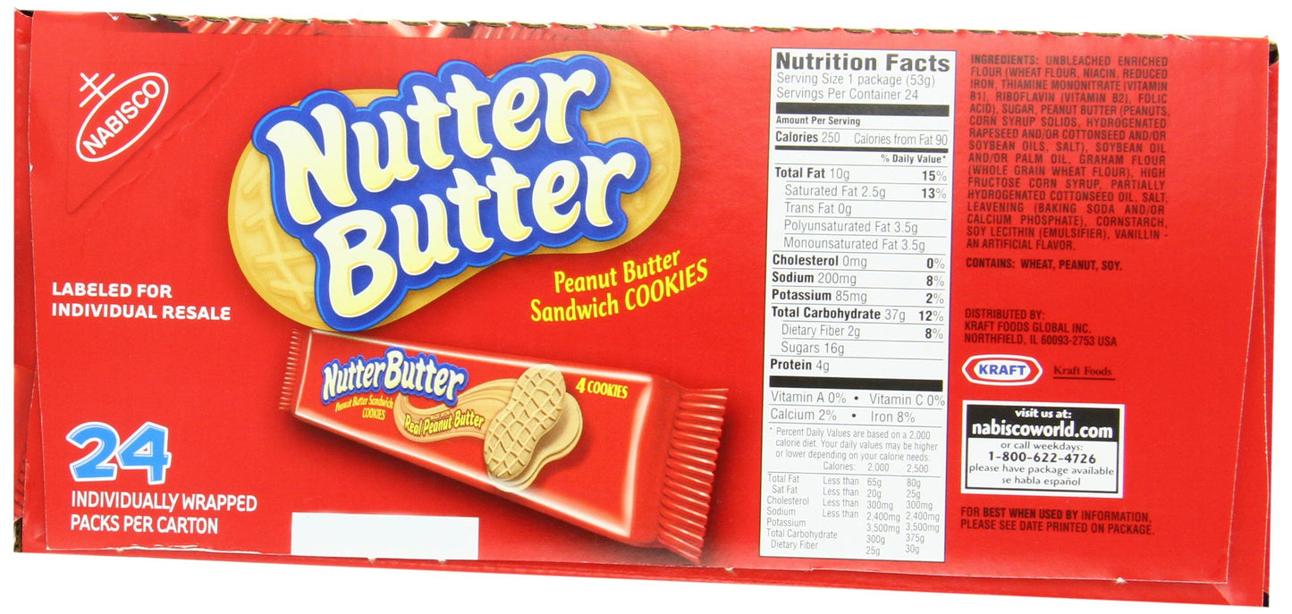Nabisco Nutter Butter Sandwich Cookies, Peanut, 24 Count