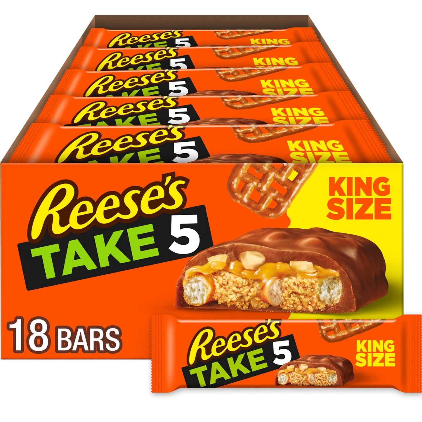 ReeseS Take 5 Pretzel  Peanut And Chocolate King Size  Candy Bars  2.25 Oz (18 Count)