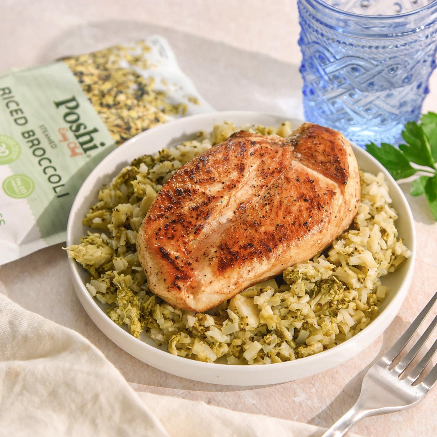 Poshi Riced Broccoli | All Natural, Fully Cooked, Ready To Eat, Non-Gmo, Low Calorie + Carb, Gluten Free, Vegetable Rice, Meals,