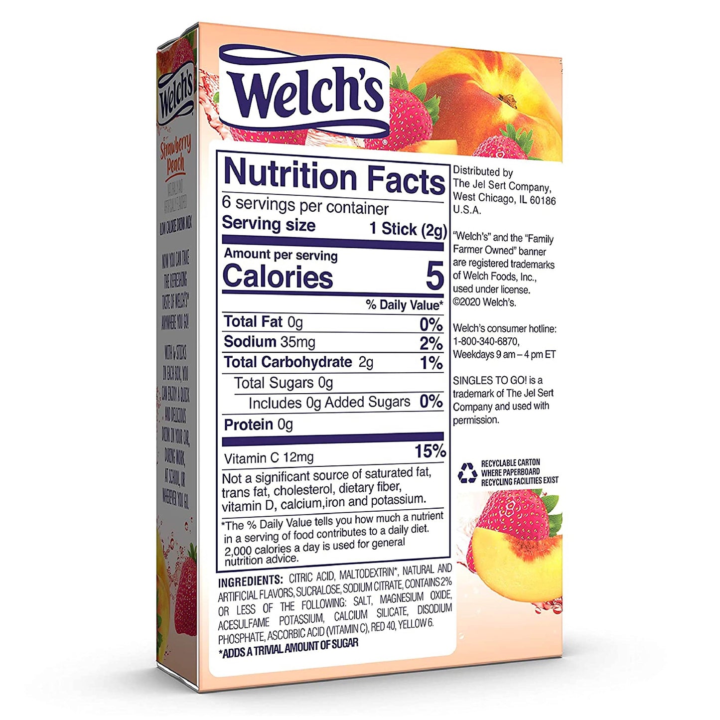 Welch'S Singles To Go Water Drink Mix - Powder Sticks, Strawberry Peach, 0.48 Ounce (Pack Of 12)