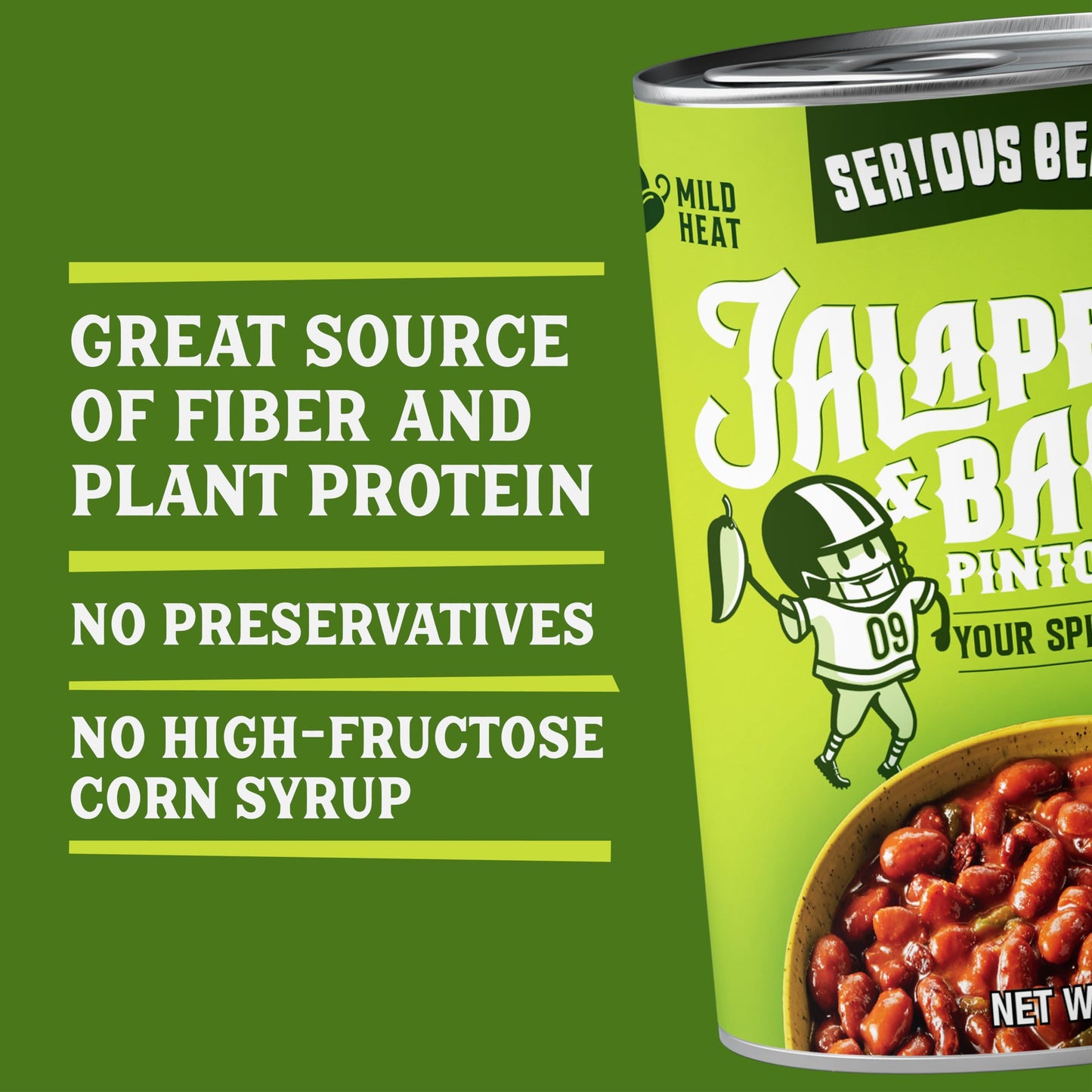 SERIOUS BEAN CO. Jalapeño & Bacon Pinto Beans, Spicy, 15.75 oz Can, 12 Pack