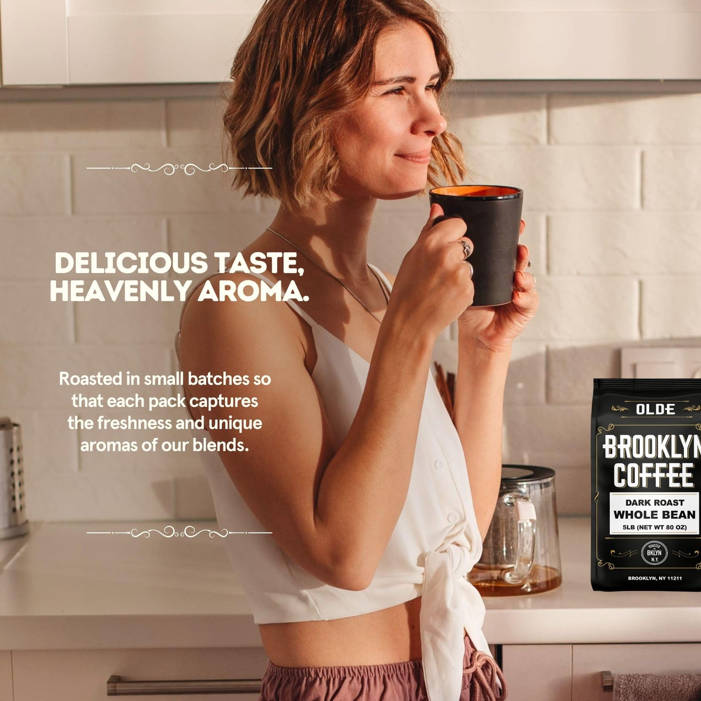 BROOKLYN COFFEE Whole Bean, Classic Dark Roast (5lb) Bold, Smooth Taste, Intense Aroma - Fresh Bulk Coffee Beans Roasted Weekly