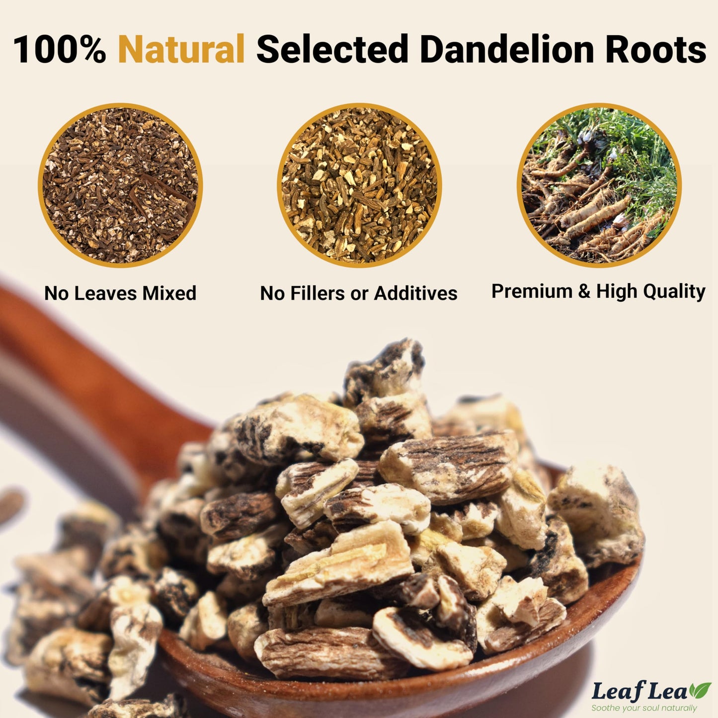 LeafLea Dandelion Root Tea Bags, Caffeine-Free & Sugar-Free, 120 Bags (Pack of 3), Natural Herbal Tea for Digestion, Vegan