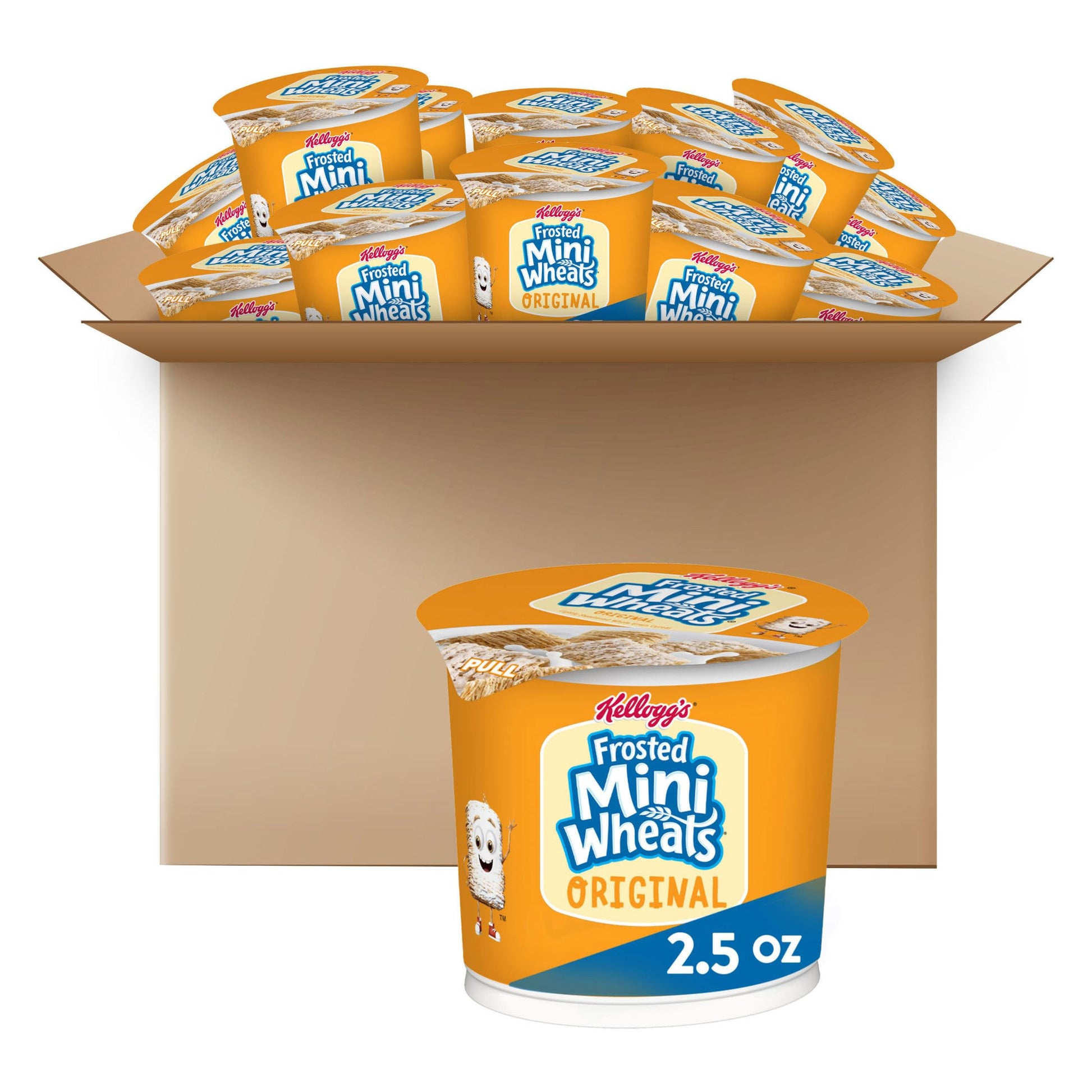 Kelloggs Frosted Mini-Wheats Cereal Cups, High Fiber, 2.5 oz (Pack of 12), Original Flavor