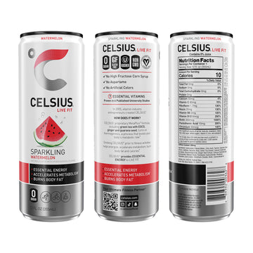 Celsius Sparkling Watermelon, Functional Essential Energy Drink, 12 Fl Oz (Pack Of 24)