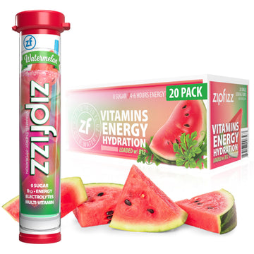 Zipfizz Daily Energy Drink Powder, Sugar-Free, Electrolyte Powder, 20 Pack, Watermelon, Contains Vitamin B-12 & Antioxidants