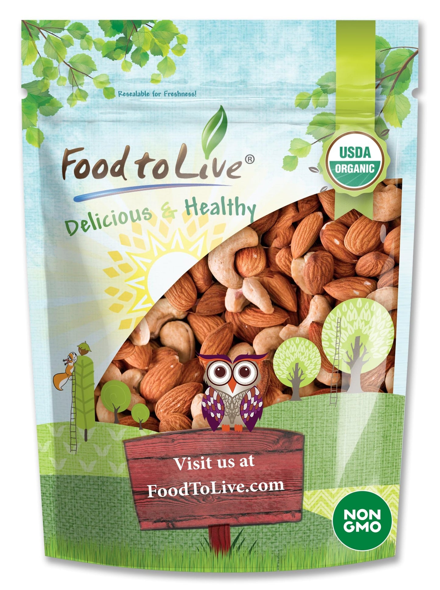 Food to Live Organic Dry Roasted Almonds and Cashews Mix, 4 Pounds - Unsalted Oven Roasted Nuts, Non-GMO, Protein Rich Trail Mix