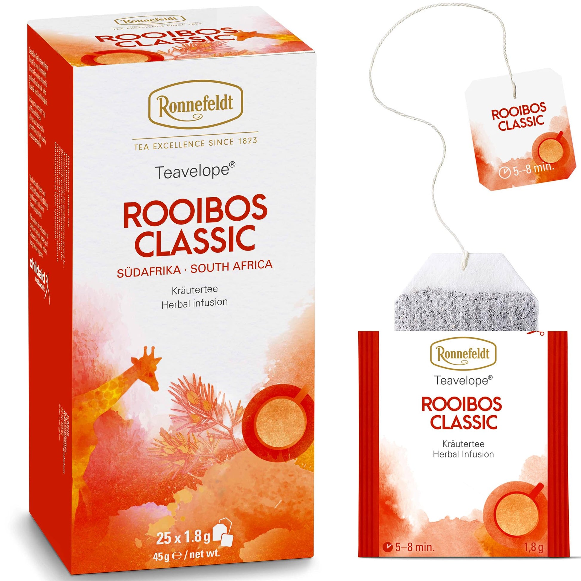 Ronnefeldt Teavelope Rooibos Classic – Naturally Caffeine-Free South African Red Herbal Tea – 25 Individually Wrapped Tea Bags