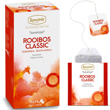 Ronnefeldt Teavelope Rooibos Classic – Naturally Caffeine-Free South African Red Herbal Tea – 25 Individually Wrapped Tea Bags