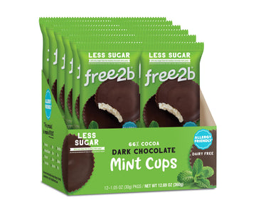 Free2b Dark Chocolate Mint Cups, Safe for School and Allergy Friendly - Gluten-Free, Dairy-Free, Nut-Free, and Soy-Free - Dark Chocolate, 2-Cup Packages (Pack of 12)