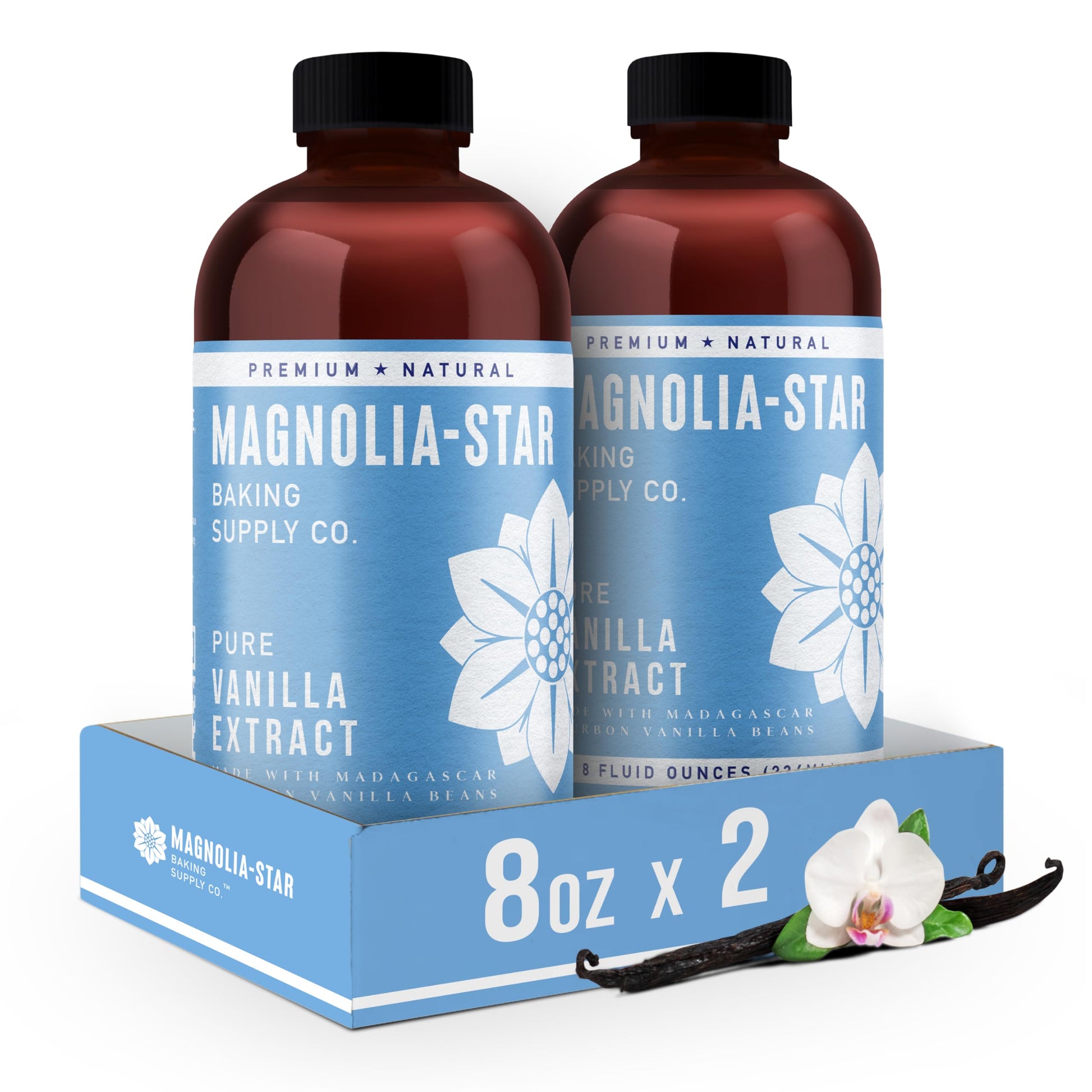 Magnolia-Star Pure Vanilla Extract, Made from Madagascar Bourbon Vanilla Beans, Non-GMO, Gluten-Free, 16 oz.