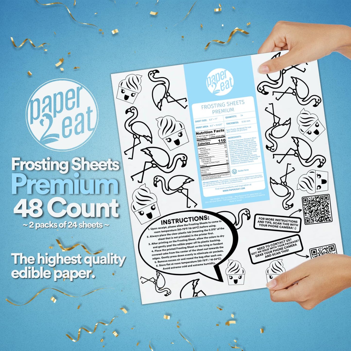 Paper2Eat Frosting Sheets Premium 8.5 X 11 - 48 Count - White Edible Icing Sheets