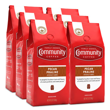 Community Coffee Pecan Praline Flavored 72 Ounces, Medium Roast Ground Coffee, 12 Ounce Bag (Pack Of 6)