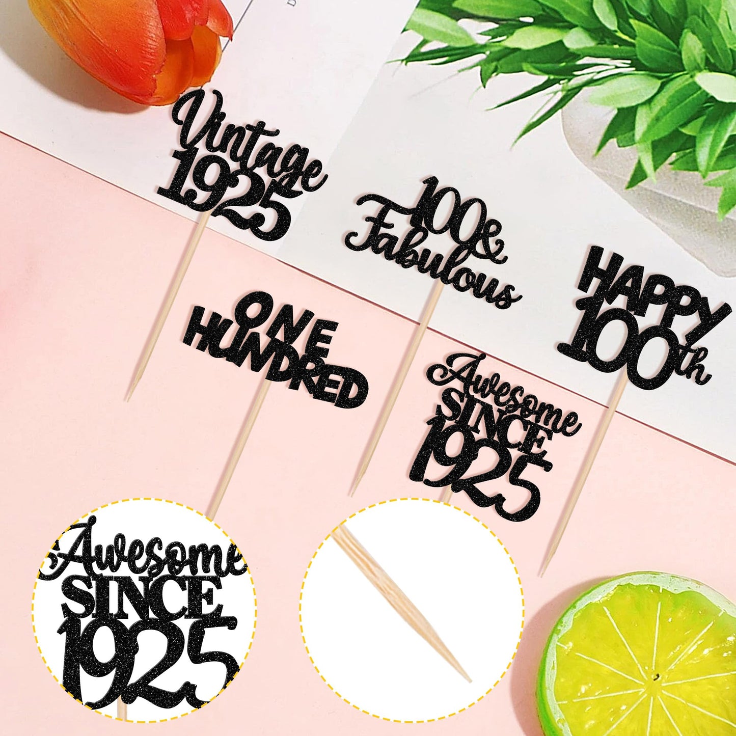 30Pcs Happy 100Th Birthday Cupcake Toppers Glitter Awesome Since 1923 One Hundred 100 Fabulous Vintage 1923 Cupcake Picksfor 80T