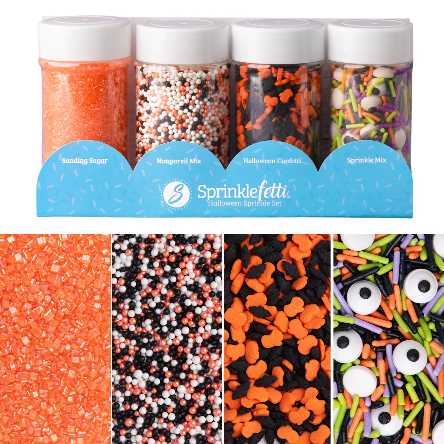 Sweets Indeed Sprinkles  Halloween Sprinkles  Candy Eyeballs  4 Pack  10.90 ounces  Edible Sprinkle Mix  Perfect for Cake Decorations  Baking  Ice Cream  Cookies  Cupcake Topper  10.90 ounces (Halloween)