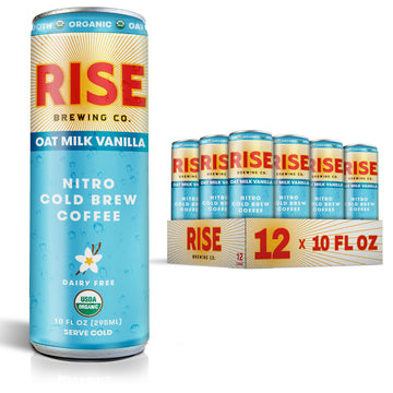 RISE Brewing Co. Vanilla Oat Milk Nitro Cold Brew Coffee, No Sugar Added & No Dairy, Organic & Non-GMO, Low Acidity & Vegan, 10 