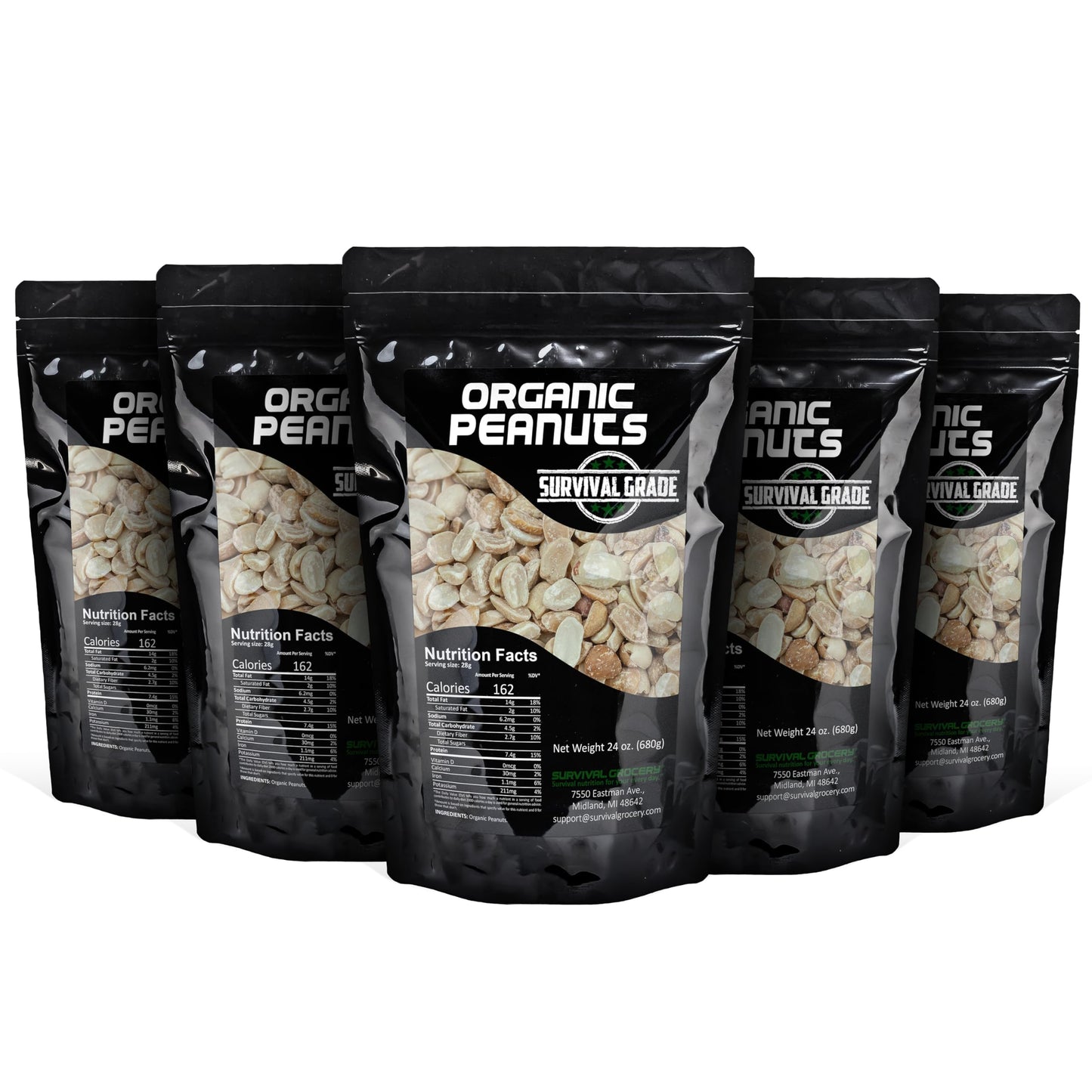 Survival Grocery Organic Dry Roasted Peanuts - Protein Rich, Non-GMO, Gluten-free, Vegan-friendly, Low Carb Snack, Packed With E