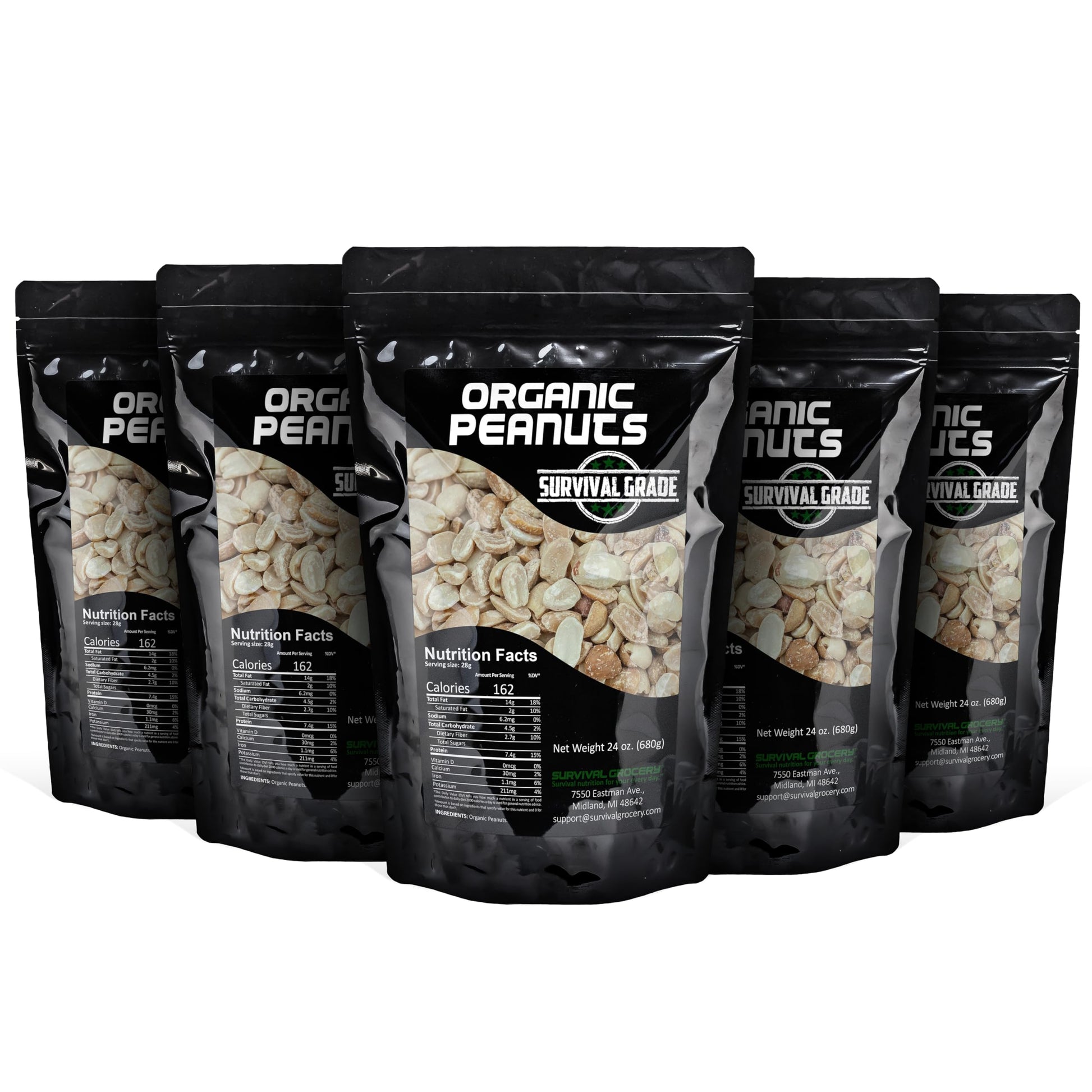 Survival Grocery Organic Dry Roasted Peanuts - Protein Rich, Non-GMO, Gluten-free, Vegan-friendly, Low Carb Snack, Packed With E