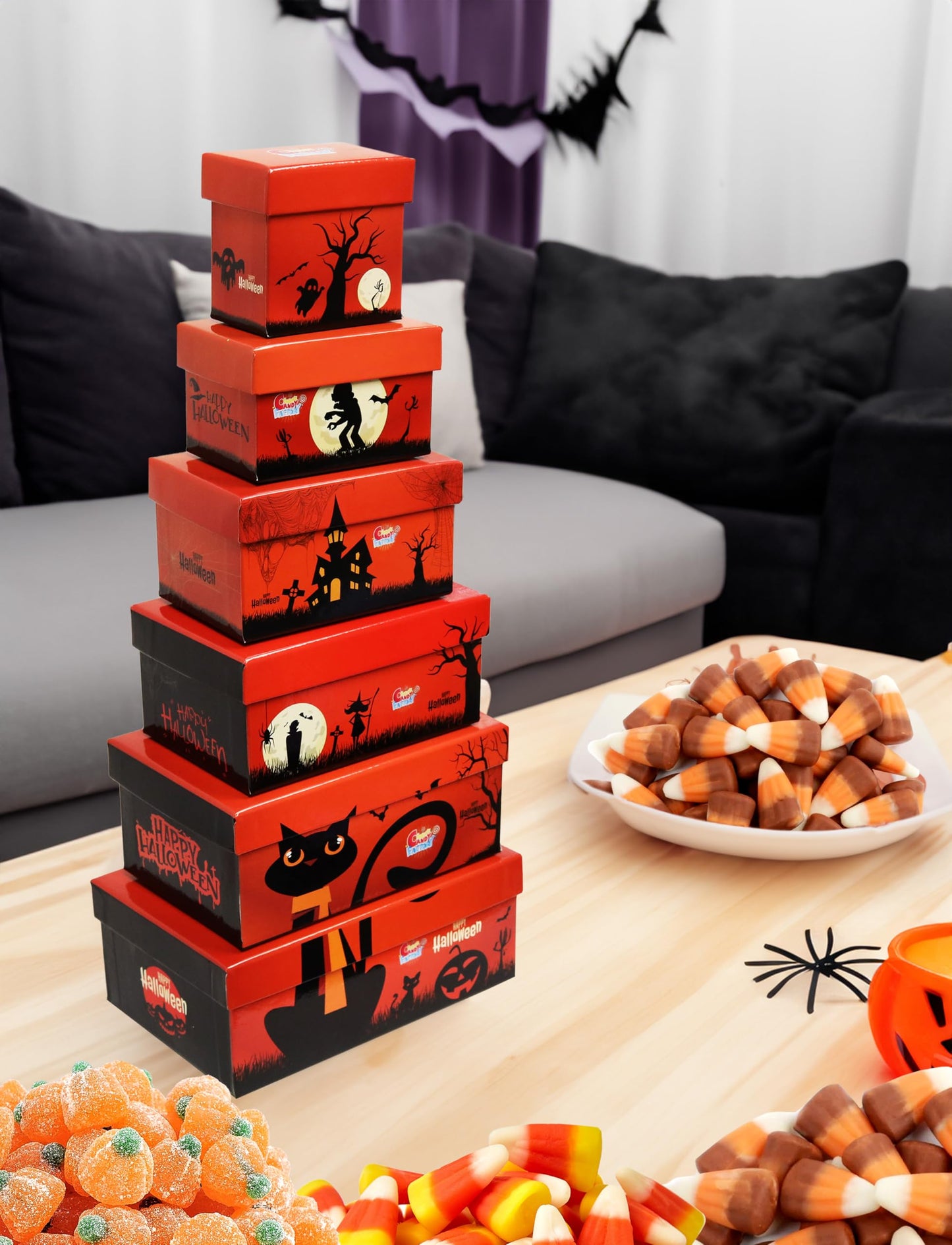 Sarah'S Candy Factory Halloween Theme Tower Box, Candy Corn, Autumn Mix, Indian Candy Corn, Jelly Pumpkin, All Single Serve Pack