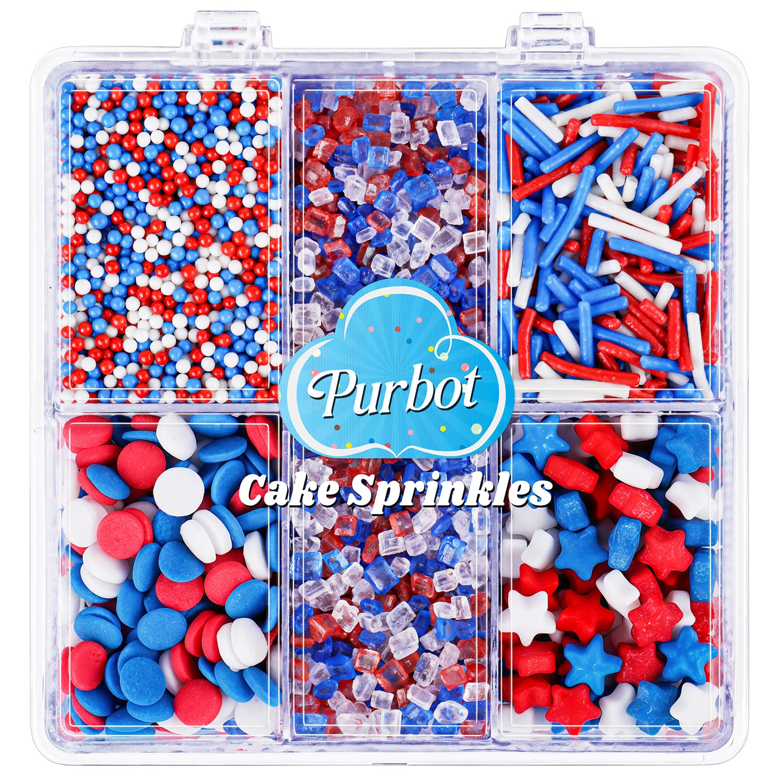 Red White and Blue Sprinkles Edible, 130g/4.6oz 4th of July Sprinkles for Cake Decorating with Stars, Jimmies, Confetti, Sparkli