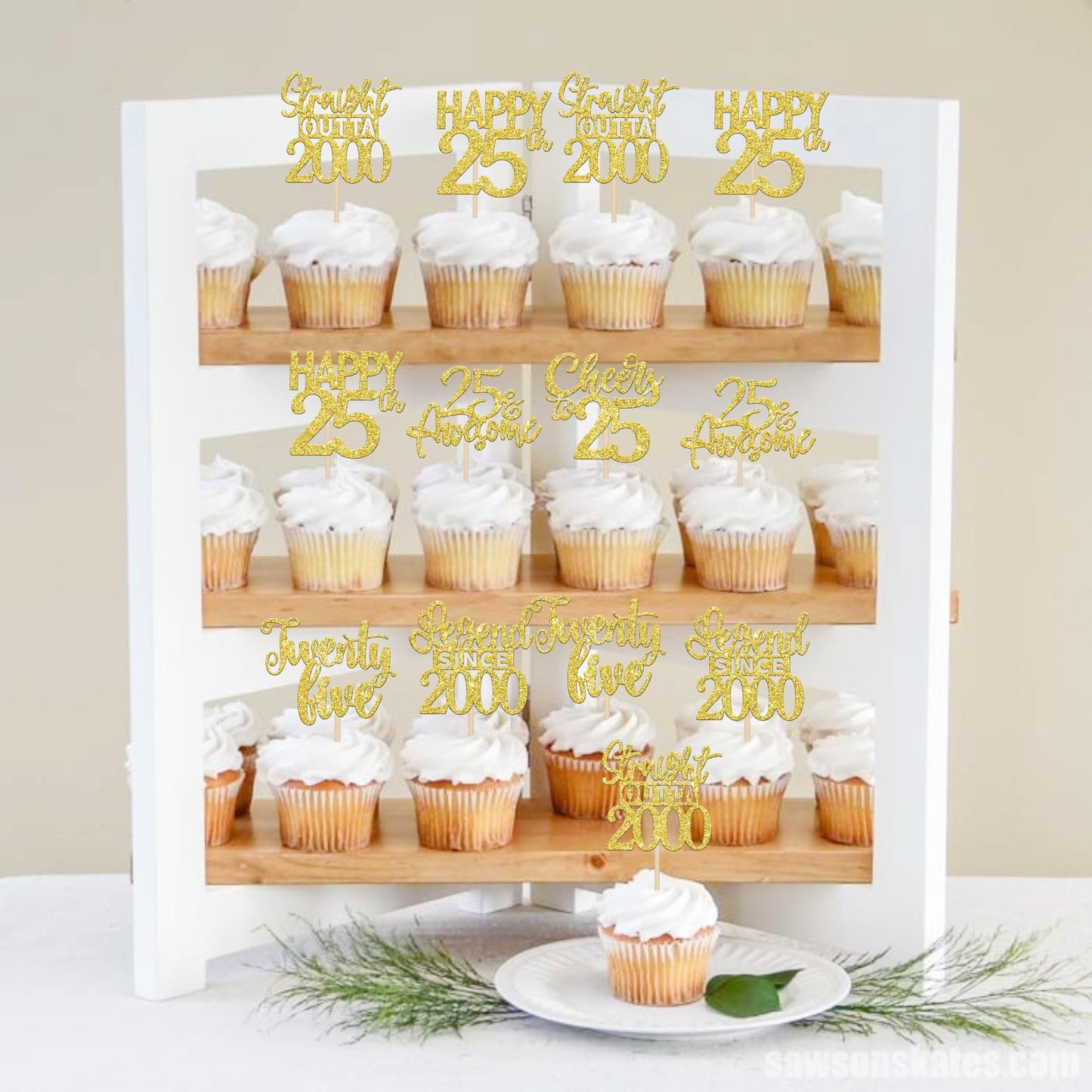 24Pcs Gold Happy 25Th Birthday Cupcake Toppers Twenty Five Straight Outta 2000 Cupcake Picks Cheers To 25 Lengend Since 2000 Cak