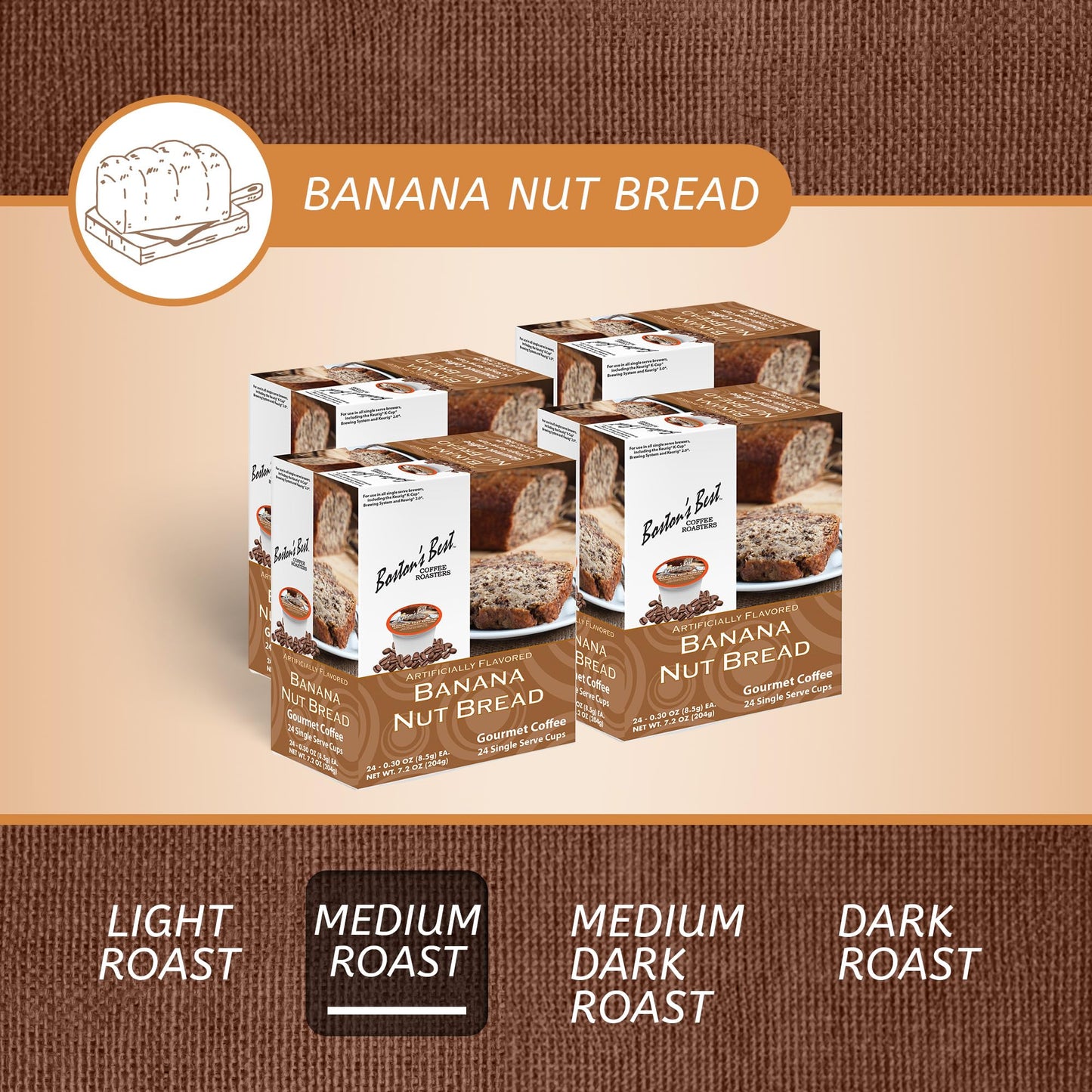 Bostons Best Gourmet Coffee - Banana Nut Bread Flavor, Compatible with Keurig, 24 Count (Pack of 4)