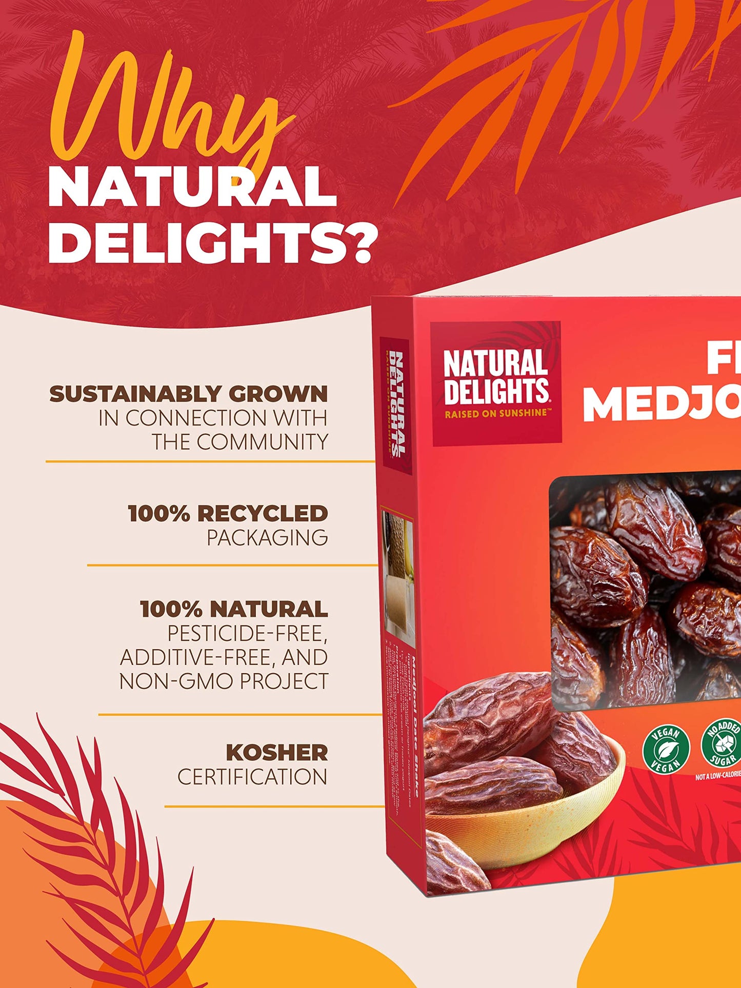 Natural Delights Medjool Dates - Non-GMO, Fiber-Rich Snack, 11 lb Box