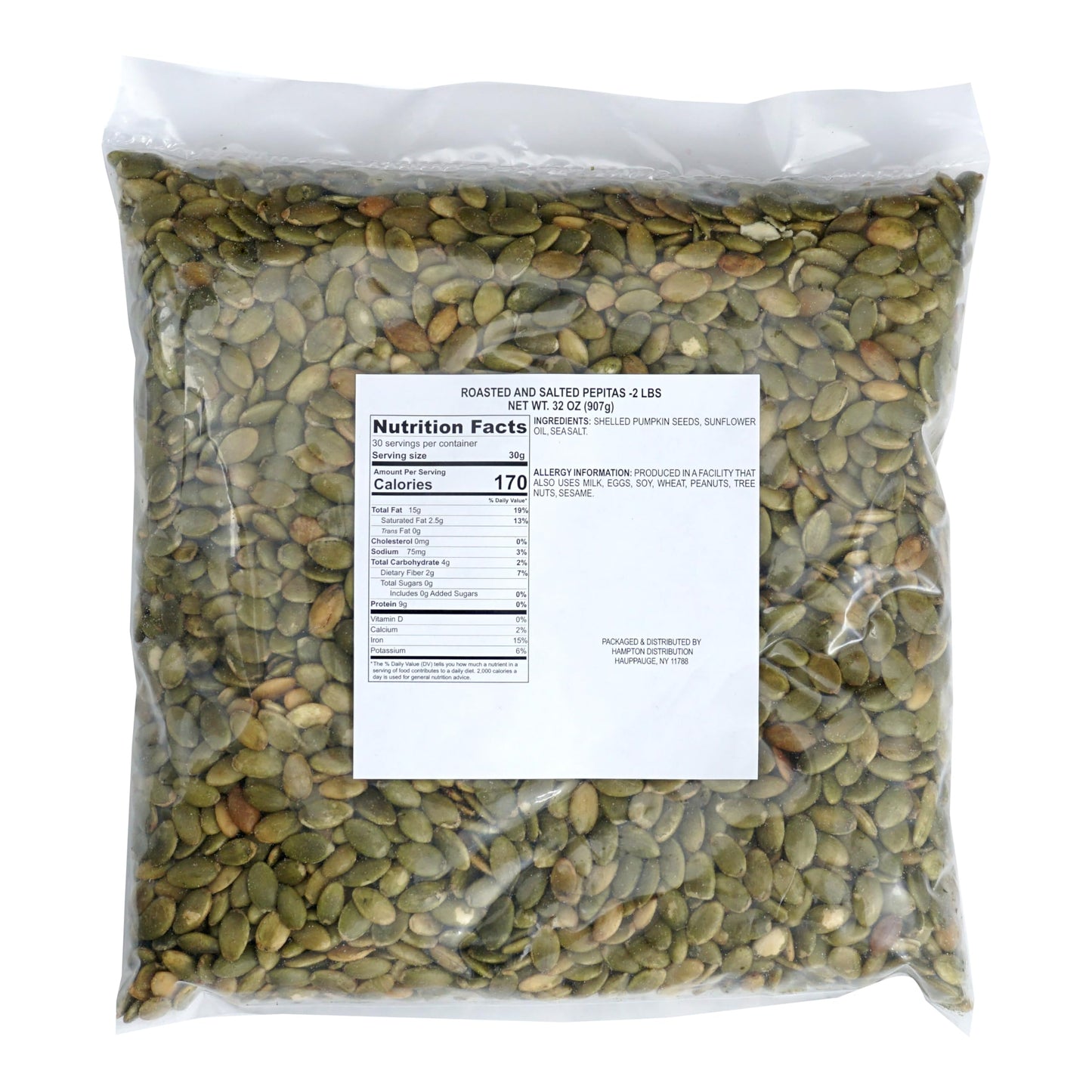 Pumpkin Seeds Roasted And Salted, 2 Pound Bag, Pepitas No Shell, 32 Ounce Bulk Bag