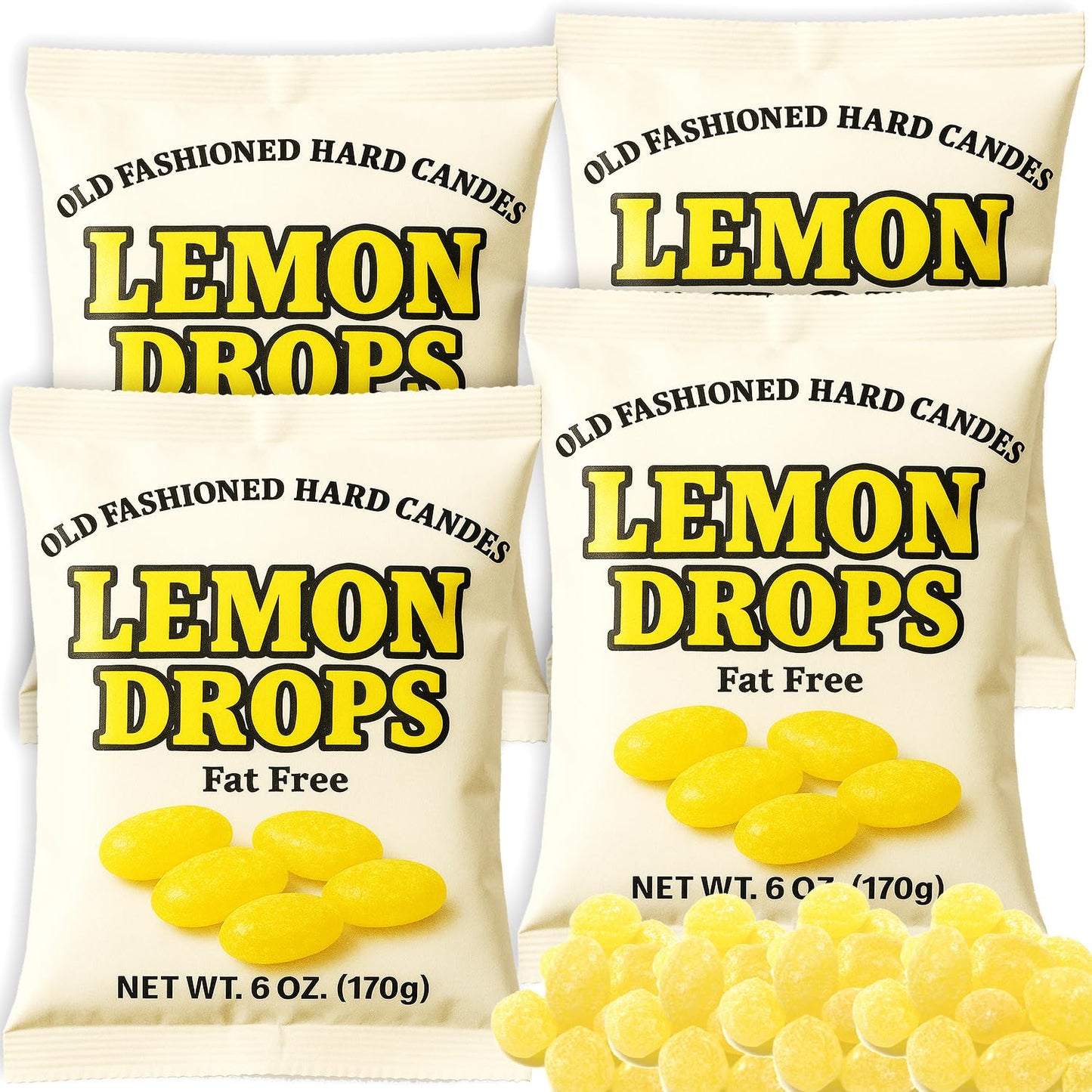 Lemon Drops Hard Candy Old Fashioned 4 Bags (6 Oz Each) Fat Free & Gluten Free Sweets - 24 Oz Total