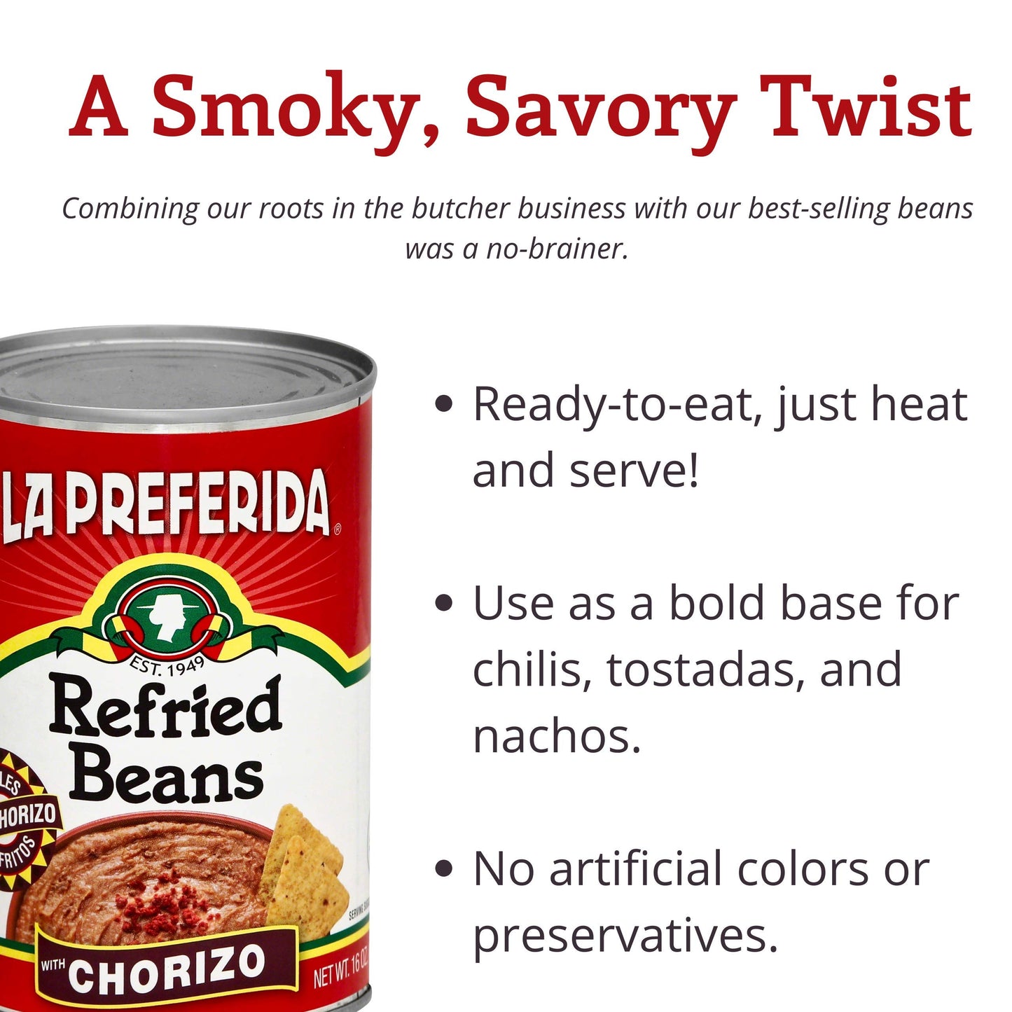 La Preferida Refried Beans Chorizo, 16-Ounce (Pack of 12)