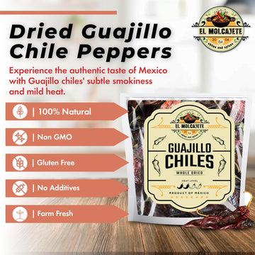 Dried Guajillo Chile Peppers 16Oz (1Lb) - All Natural, Mild To Medium Heat With Bold, Smoky Flavor For Authentic Mexican Mole, S