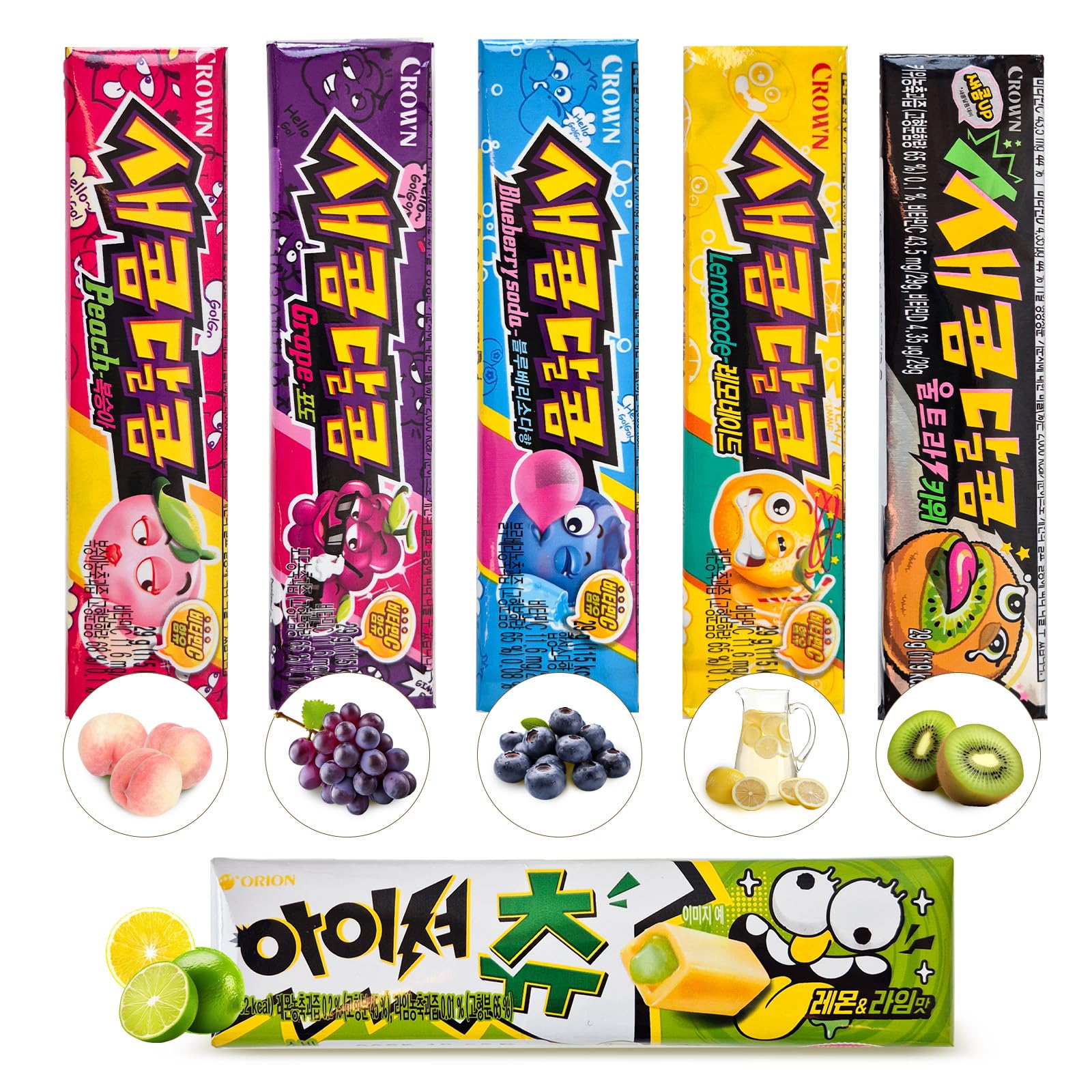 COELO Korean Sweet & Sour Chewing Candy Variety 6Packs (Total 6.8oz) Soft Chewy Gummy Treat Fruity Flavored Assorted (Peach, Gra