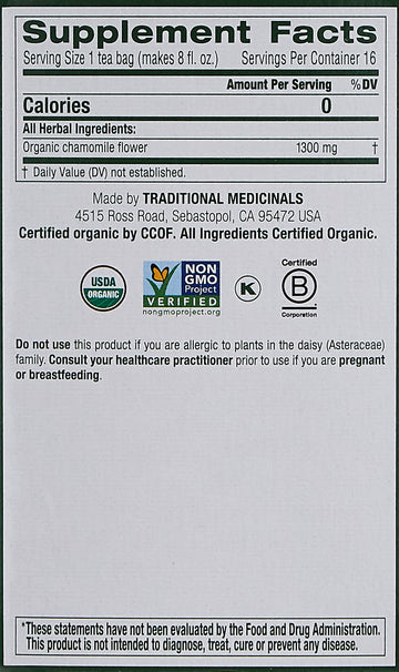 Traditional Medicinals Tea, Organic Chamomile, Calming, Calms Your Nerves, Supports Healthy Digestion, 16 Tea Bags