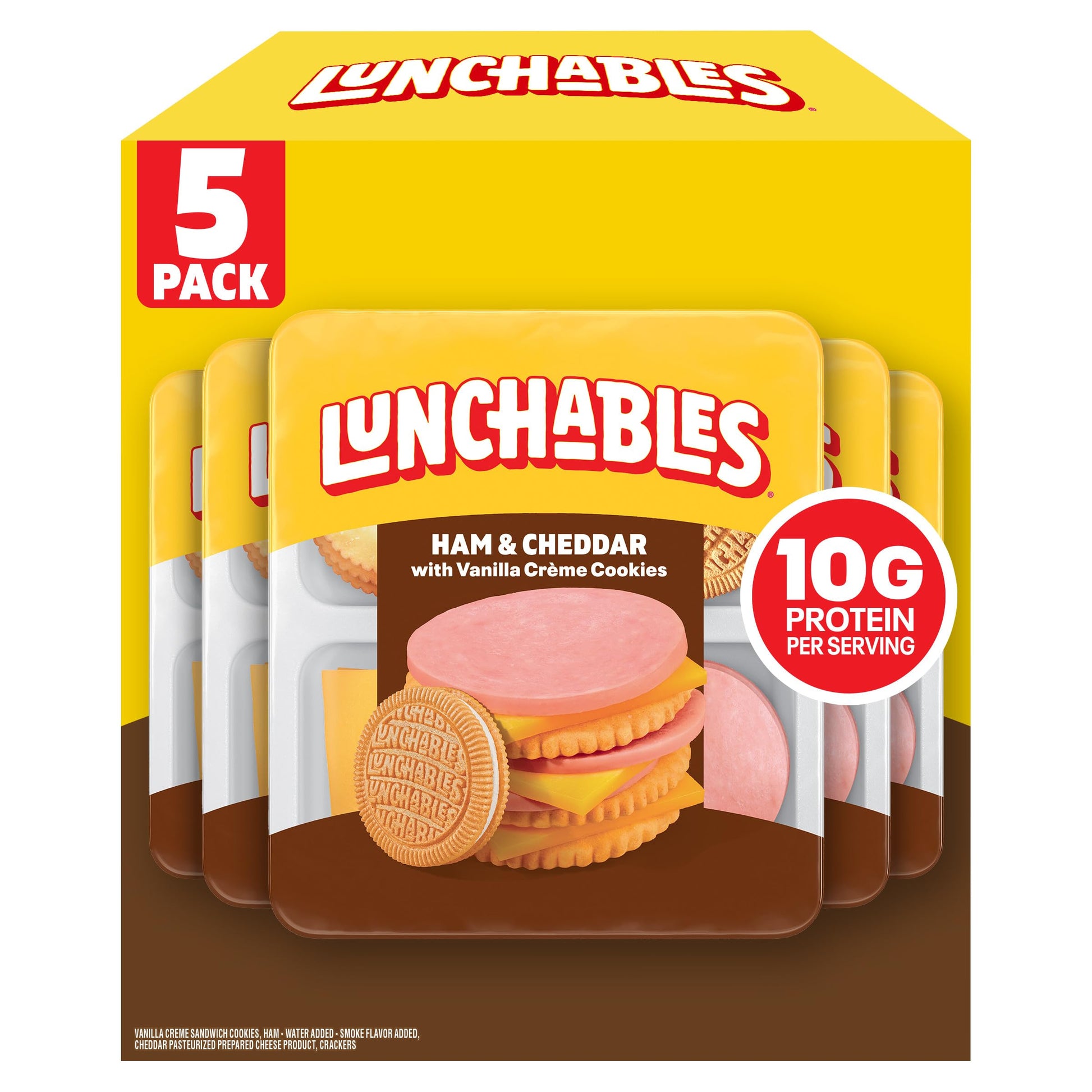 Lunchables Ham & Cheddar with Vanilla Creme Cookies, 5 ct Pack, 3.5 oz Trays