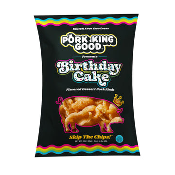 Pork King Good Birthday Cake 3 oz Dessert Flavored Pork Rinds - (4 Pack) Sweet and Salty, Gluten Free Snacks