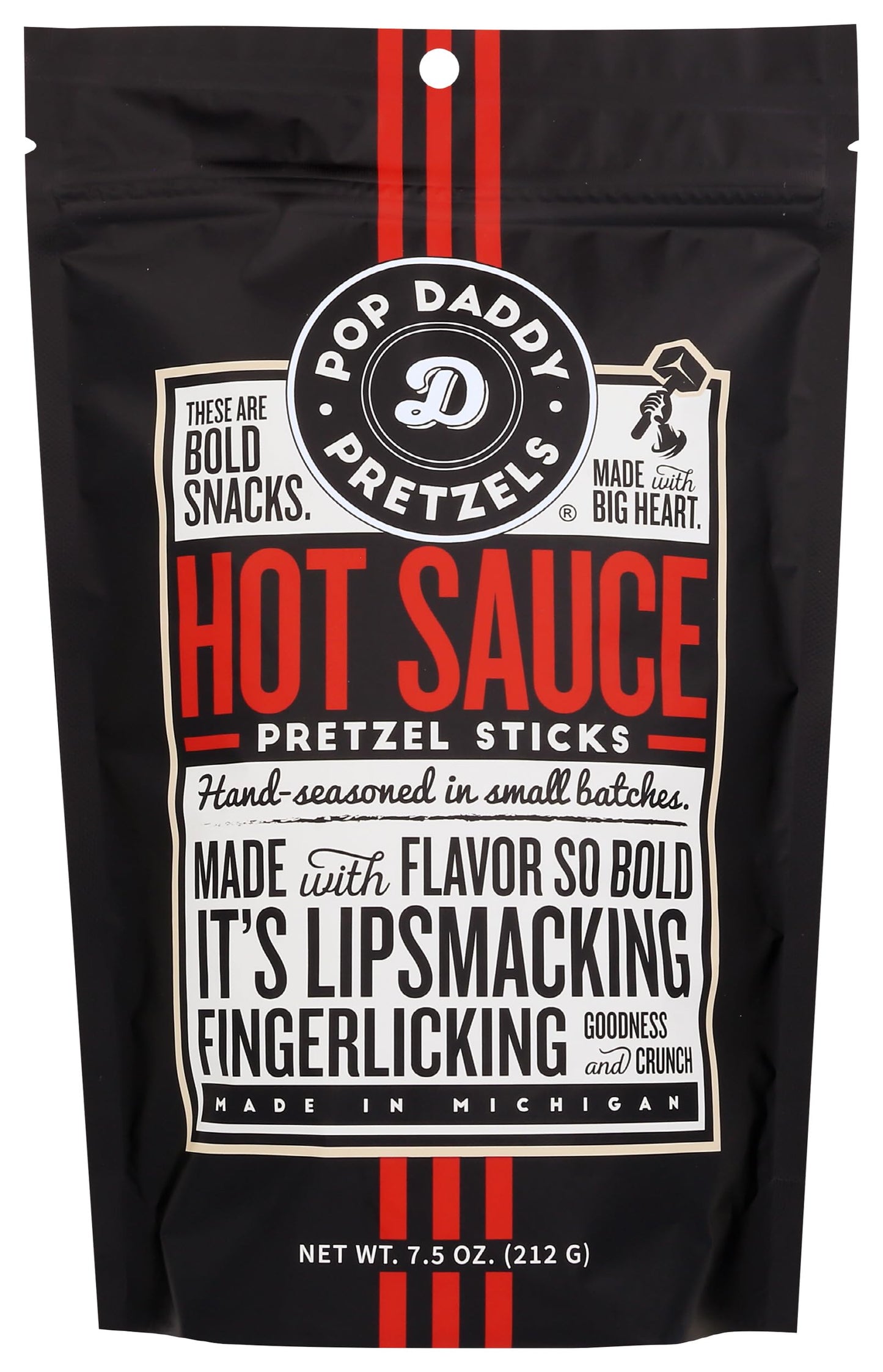 POP DADDY Hot Sauce Pretzel Sticks, 7.5 Ounce, Flavorful Snack, Perfect for Parties